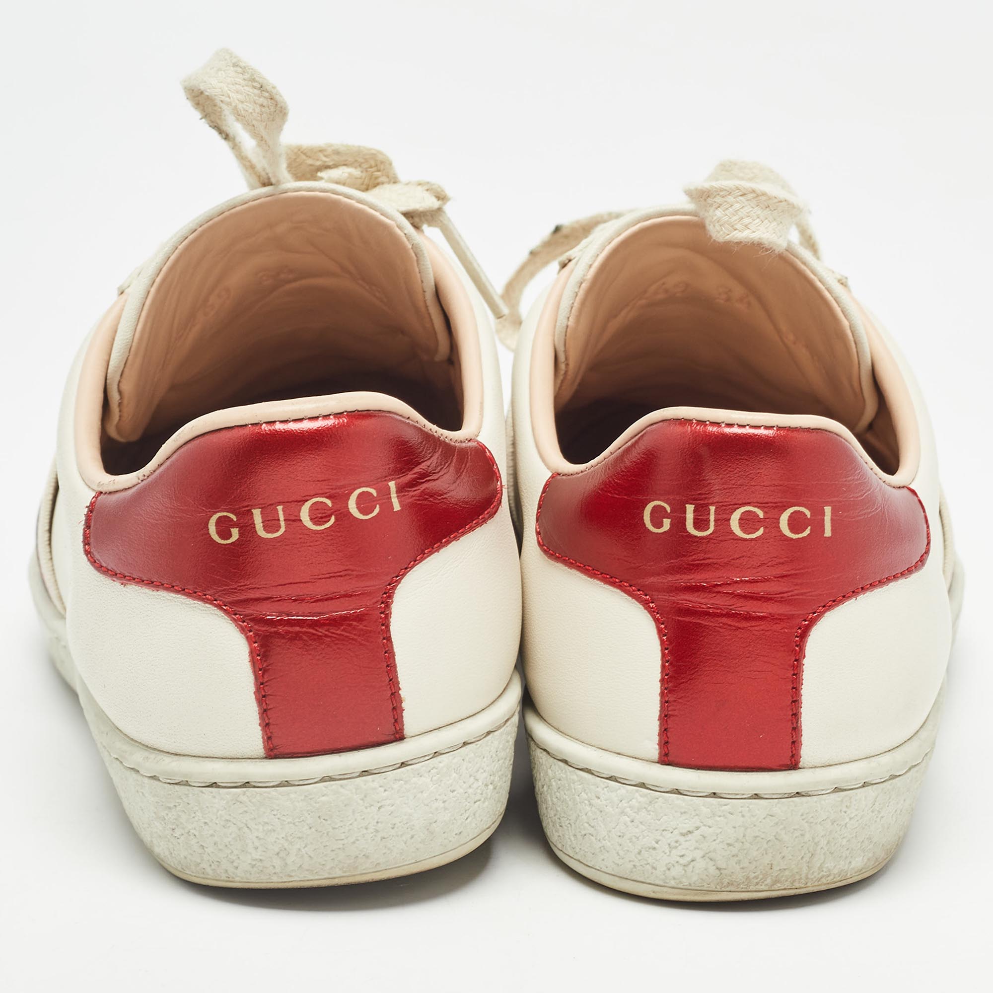 Gucci White/Red Leather Ace Gucci Band Low Top Sneakers Size 34