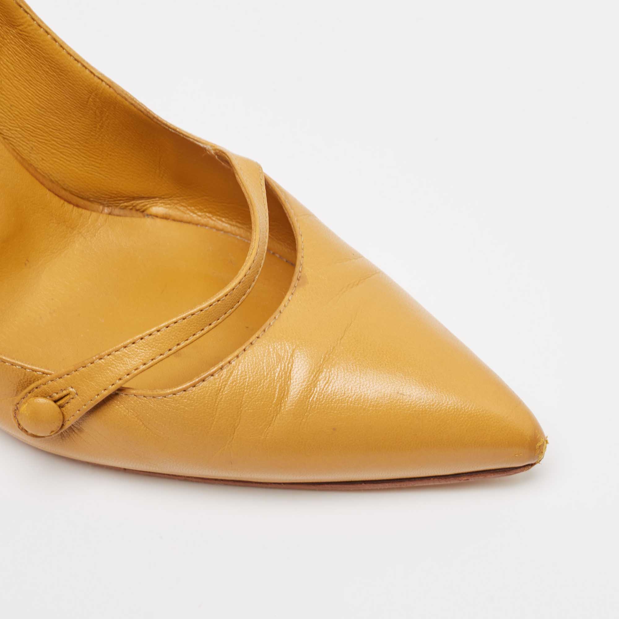 Gucci Leather Mustard Yellow Leather Pointed Toe Pumps Size 38.5