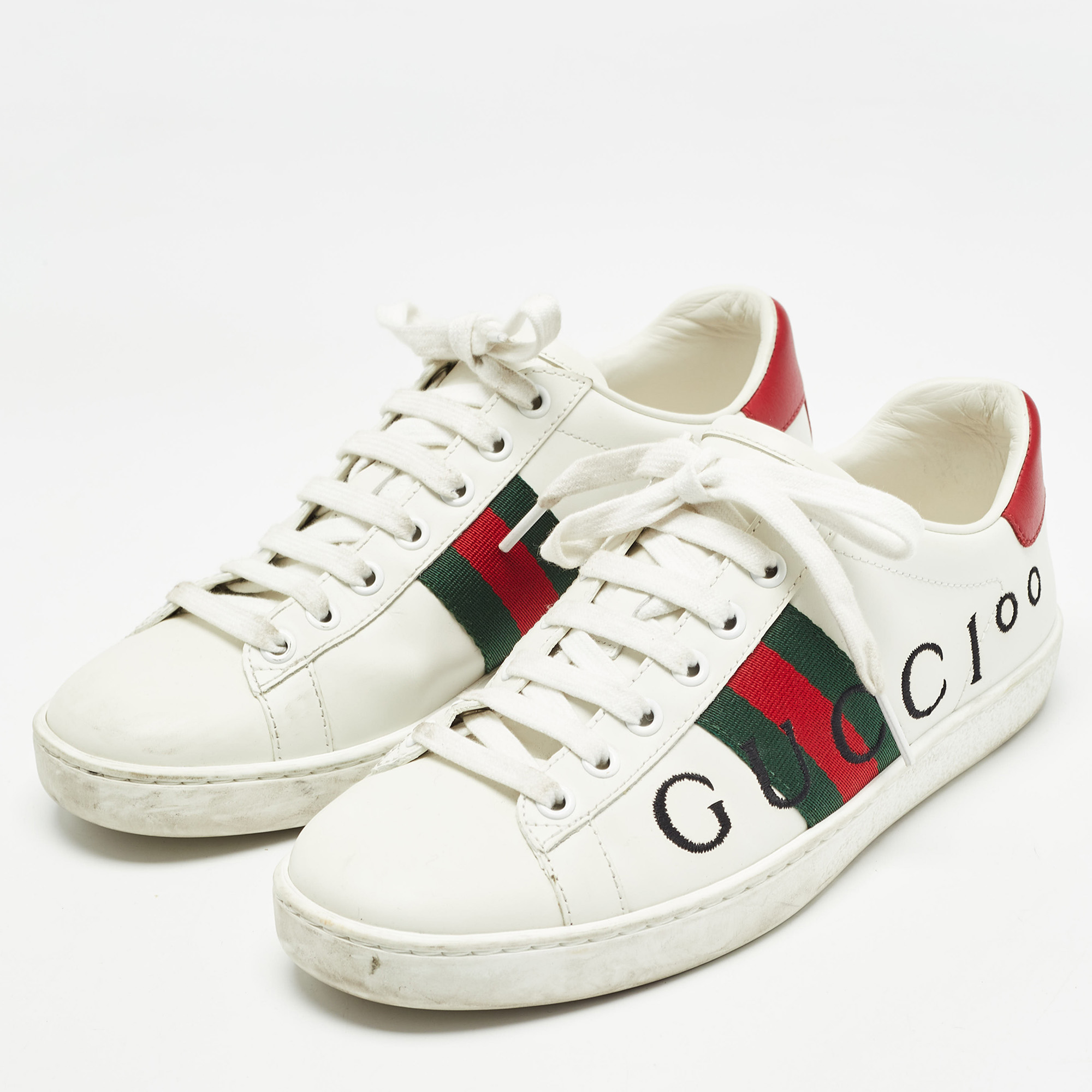 Gucci White Leather Web  Ace Low Top Sneakers Size 37