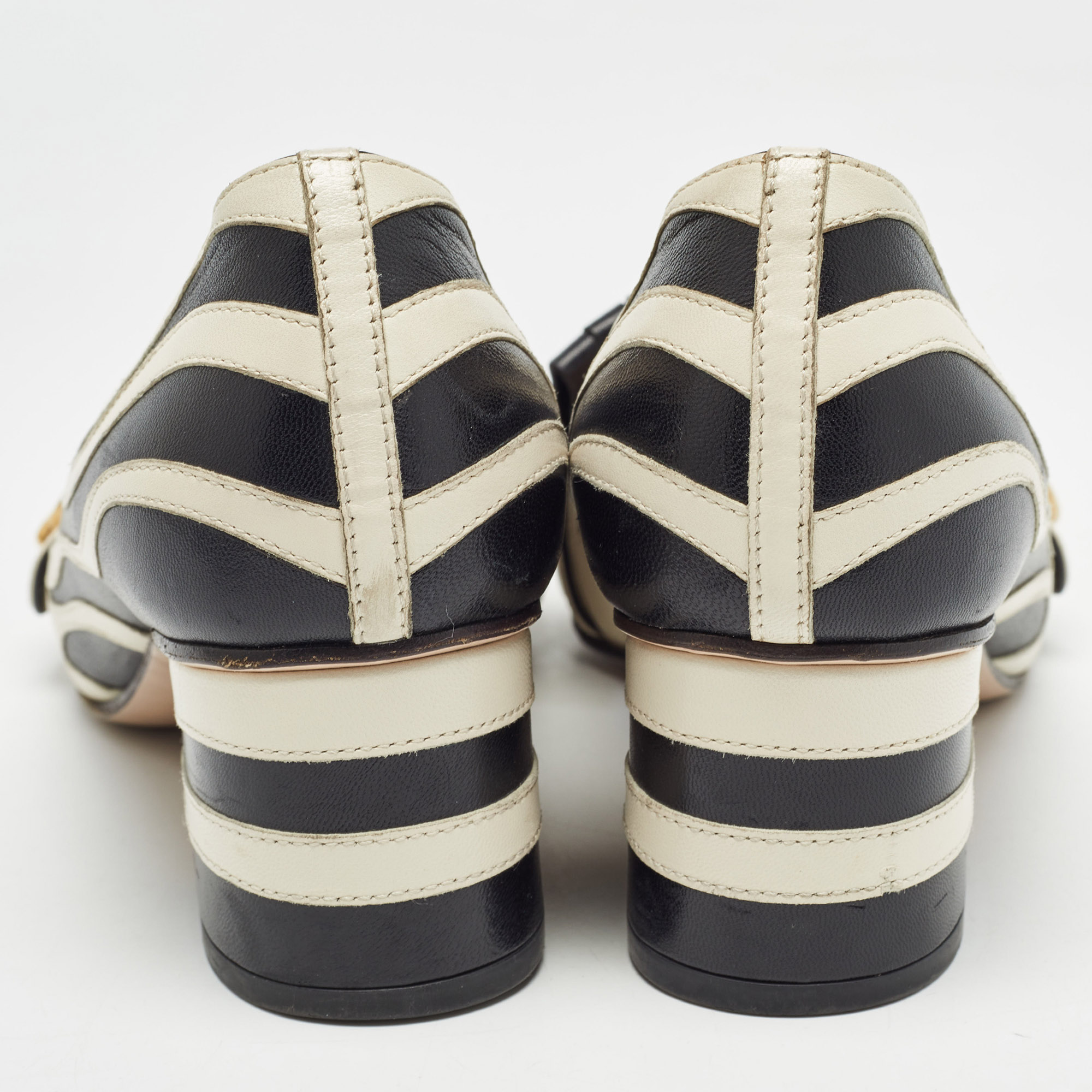 Gucci White/Black Leather GG Marmont Fringed Pumps Size 36.5