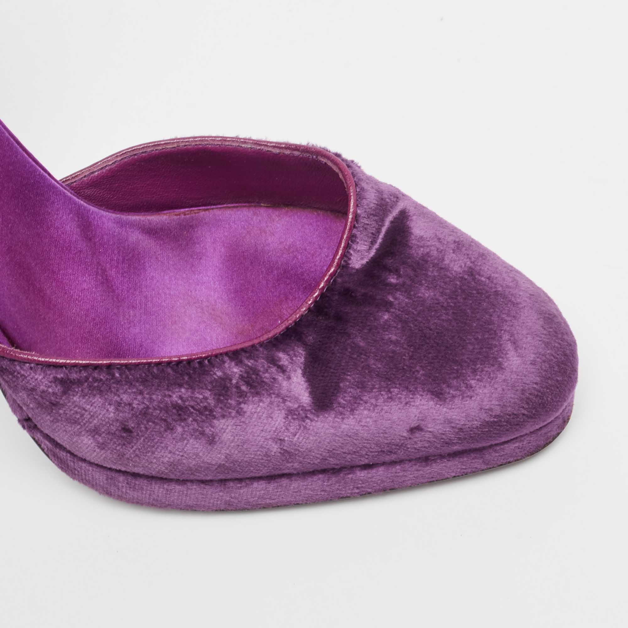 Gucci Purple Velvet And Mink Fur Ankle Strap Sandals Size 37.5