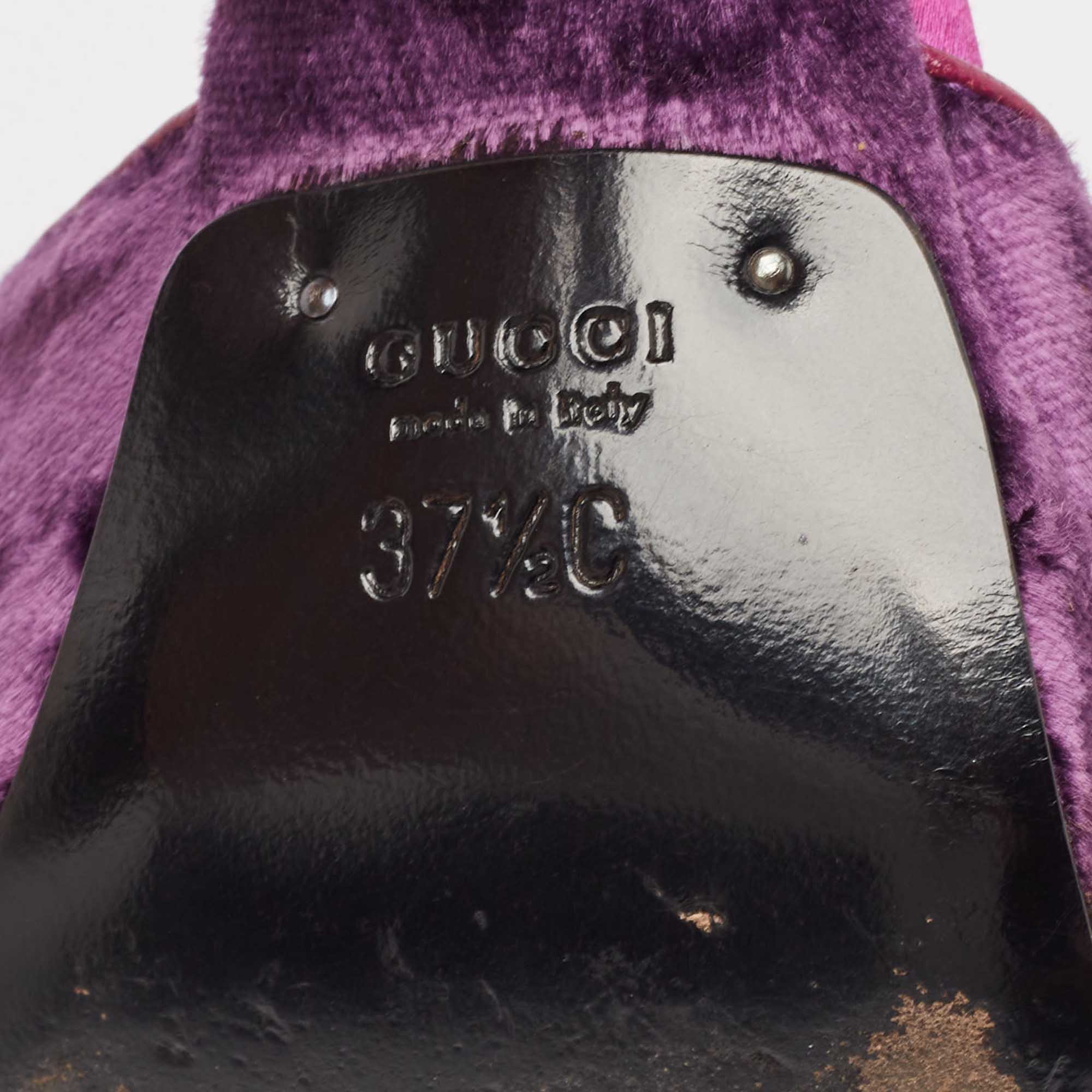 Gucci Purple Velvet And Mink Fur Ankle Strap Sandals Size 37.5