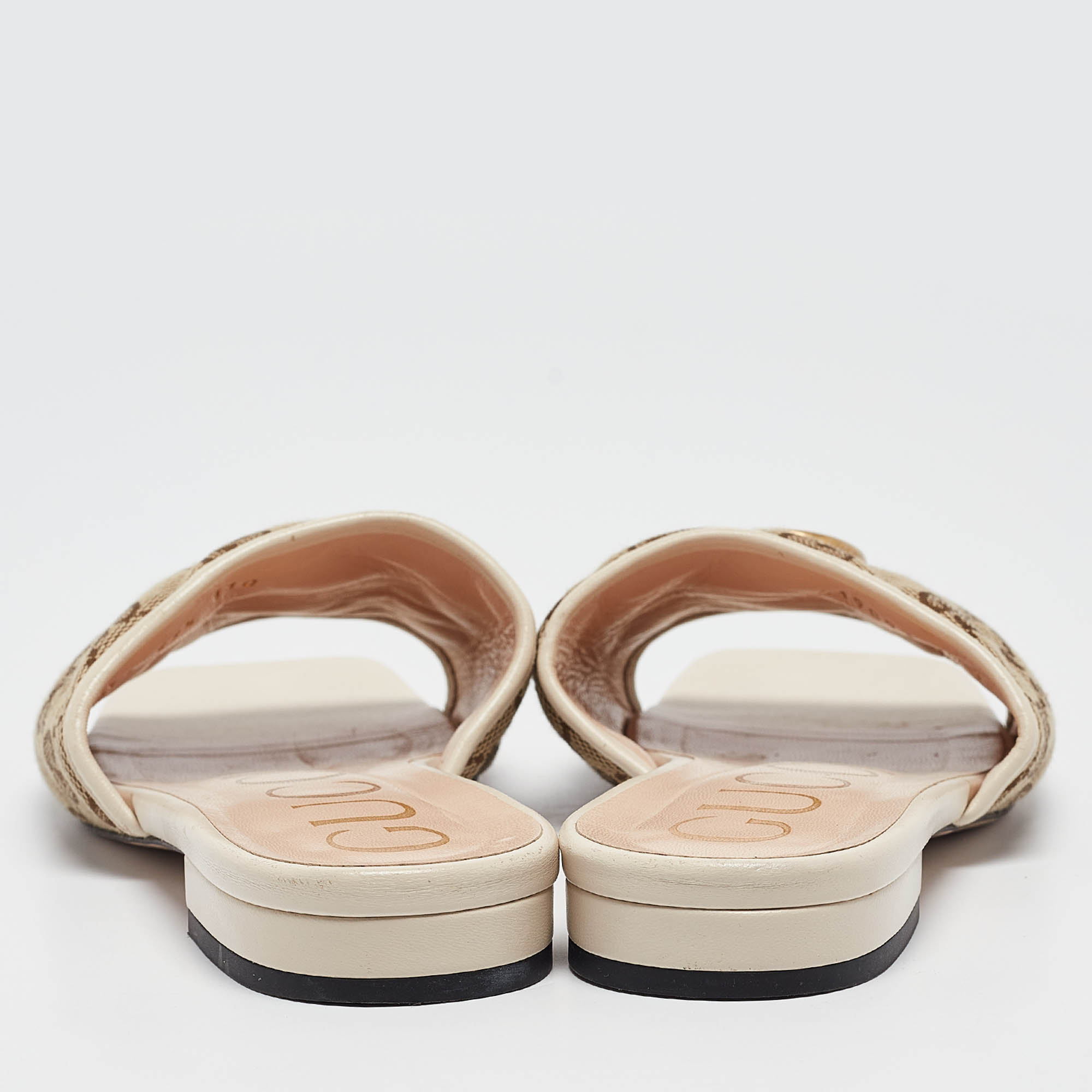 Gucci Brown/Cream GG Canvas Double G Flat Slides Size 37.5