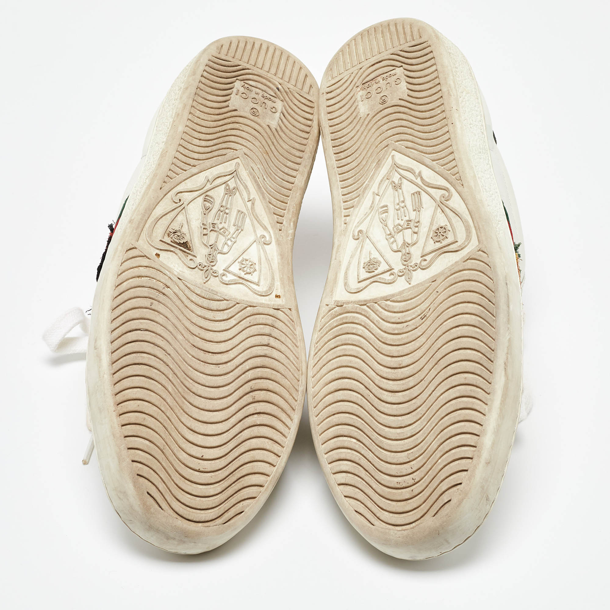 Gucci White/Red Leather And Snake Embossed Leather Ace Pineapple Sneakers Size 36