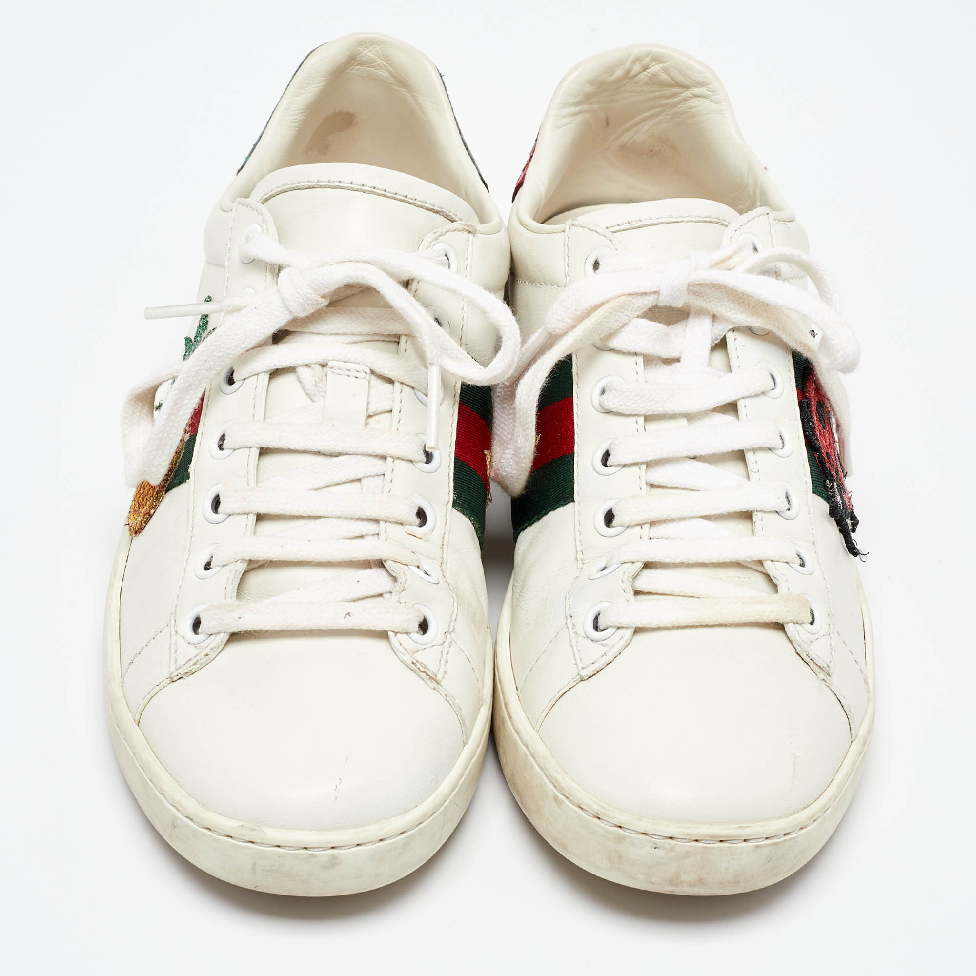 Gucci White/Red Leather And Snake Embossed Leather Ace Pineapple Sneakers Size 36