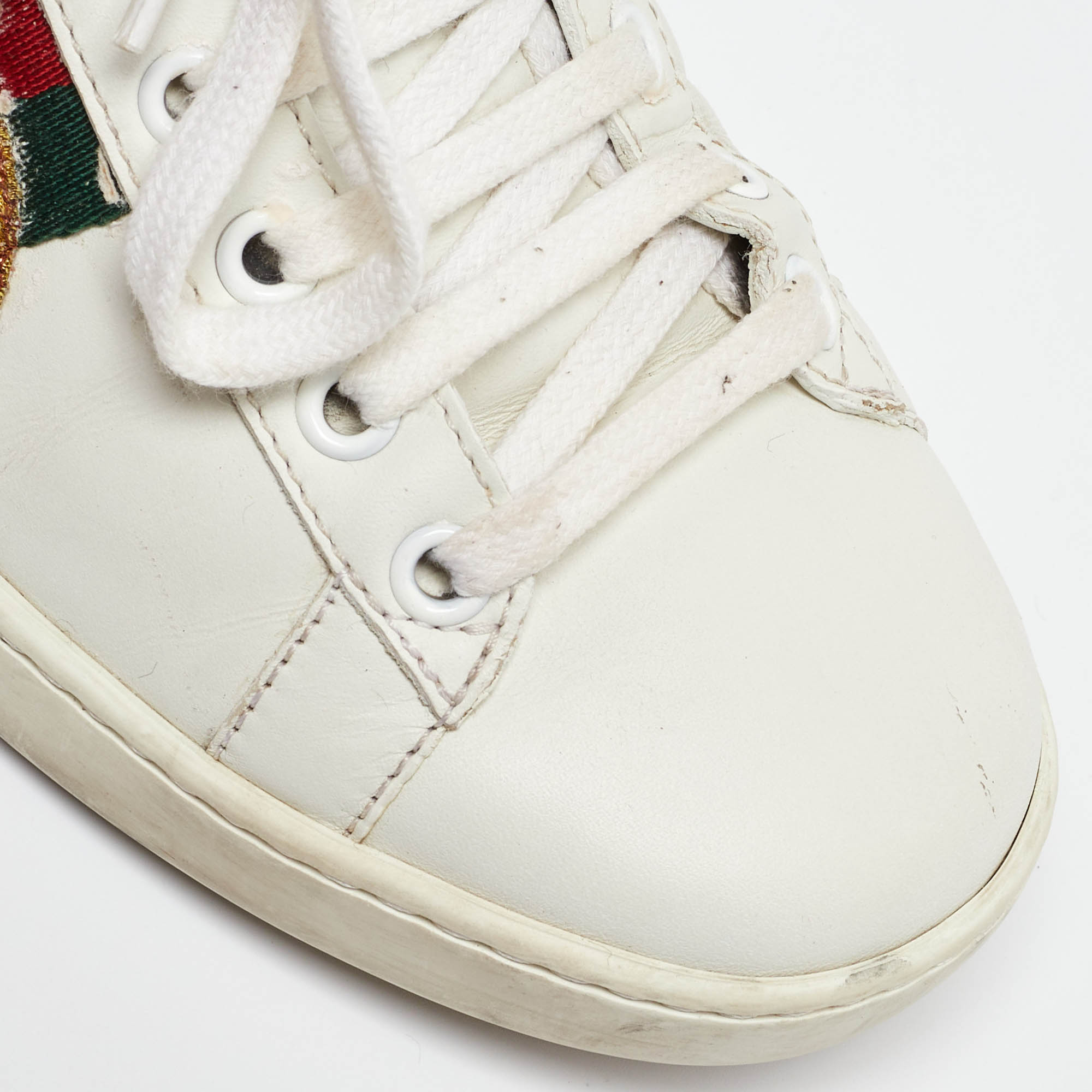 Gucci White/Red Leather And Snake Embossed Leather Ace Pineapple Sneakers Size 36