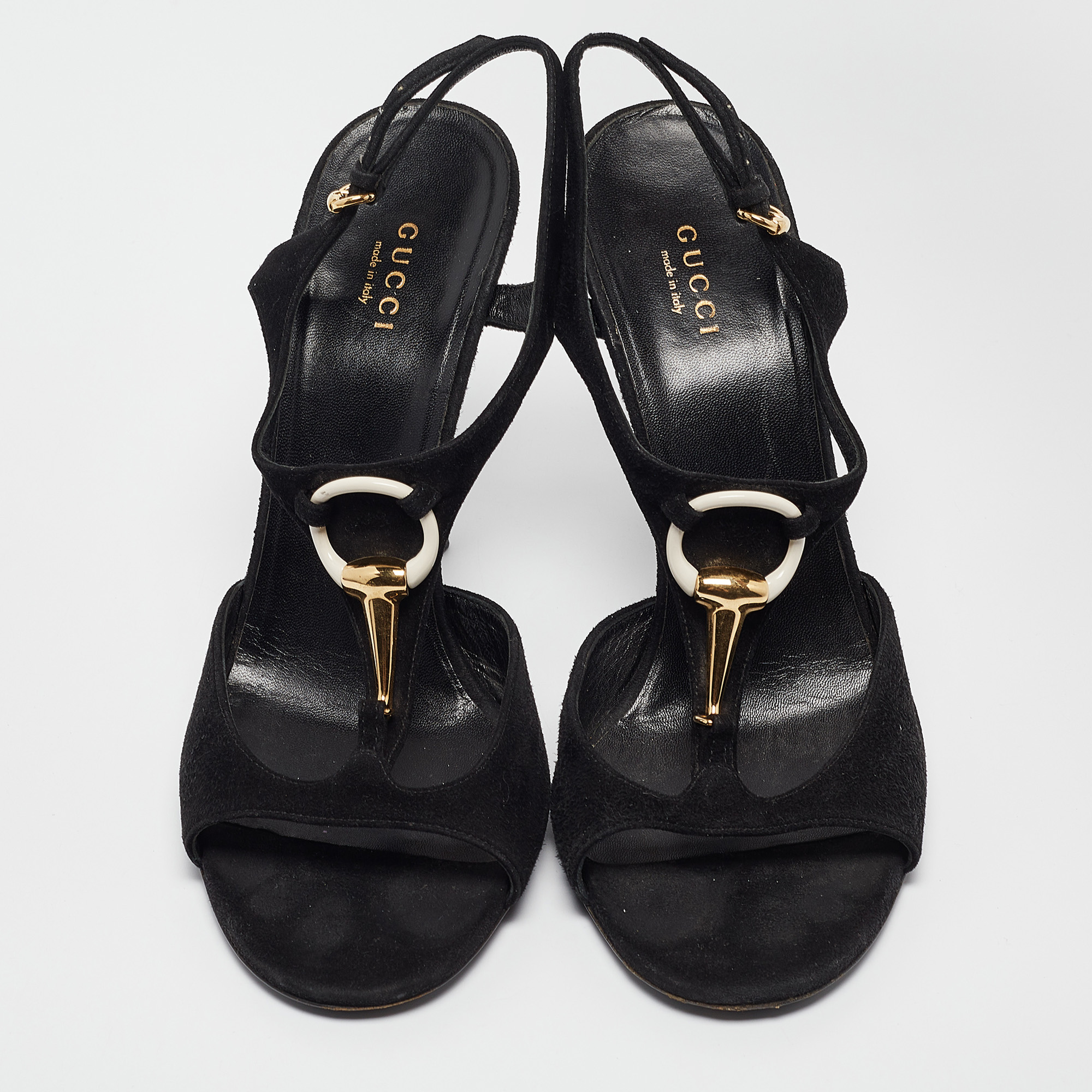 Gucci Black Suede T-Strap  Open Toe Sandals Size 38.5