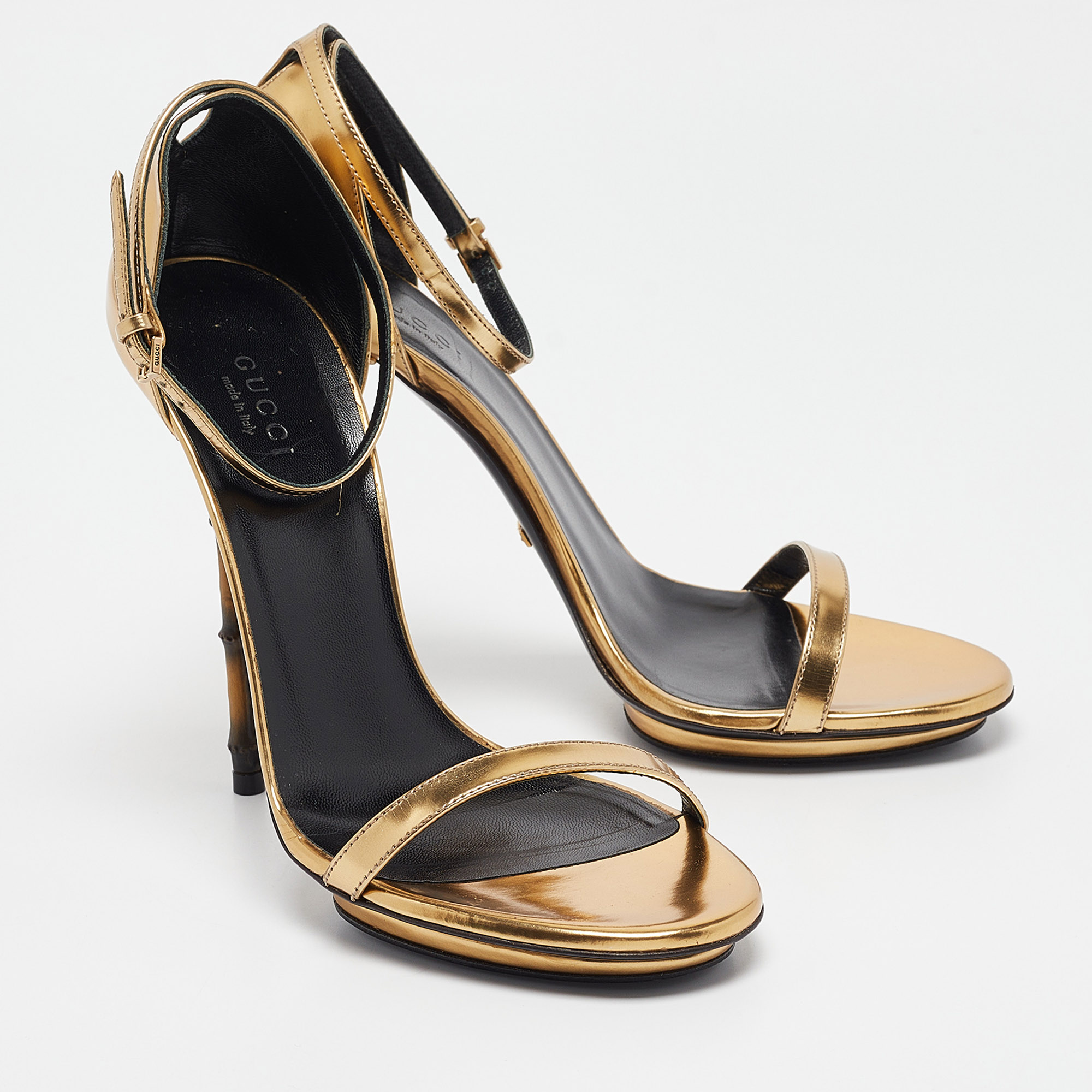 Gucci Gold Leather Open Toe Bamboo Sandals Size 38