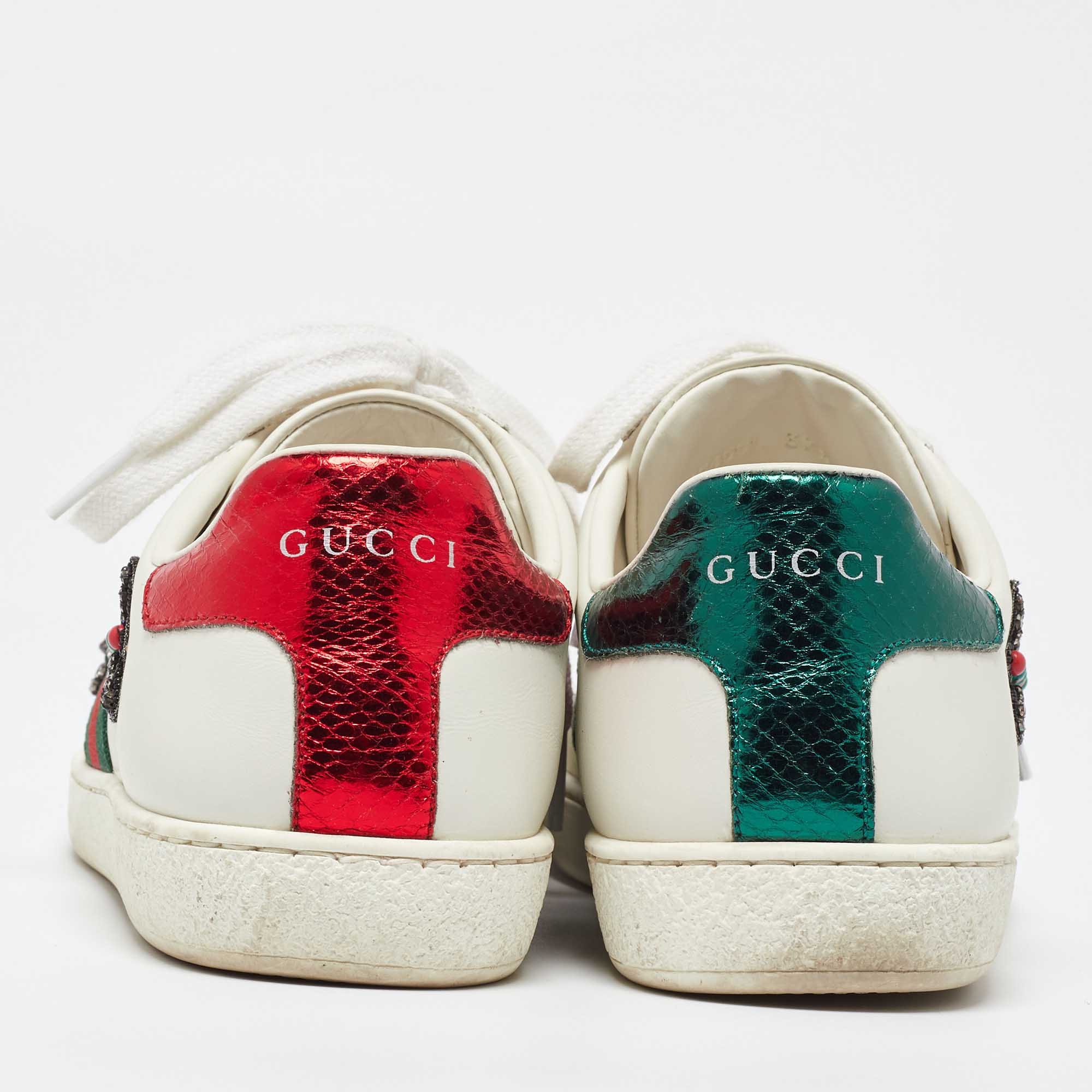 Gucci White Leather Embellished Arrow Ace Sneakers Size 37.5