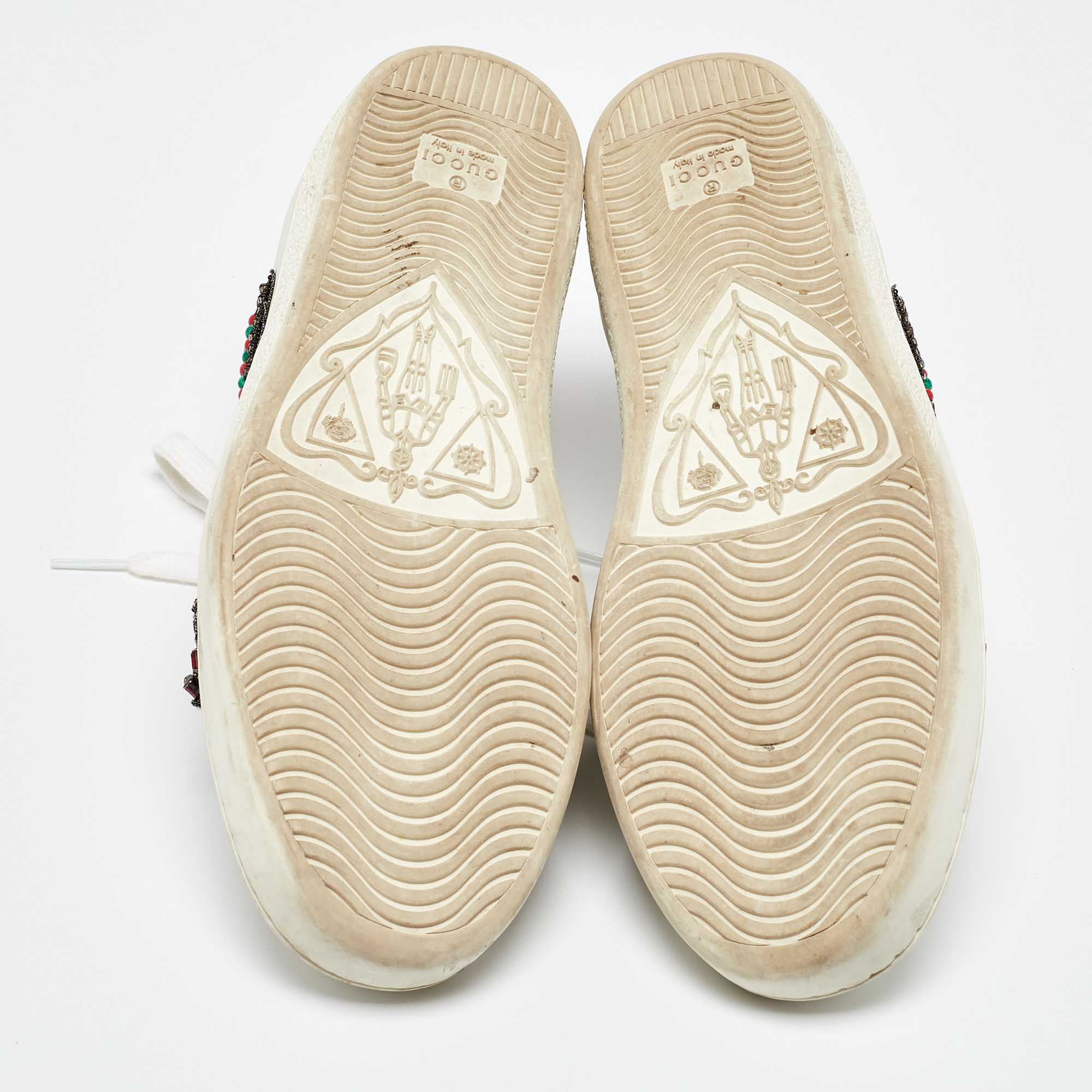 Gucci White Leather Embellished Arrow Ace Sneakers Size 37.5