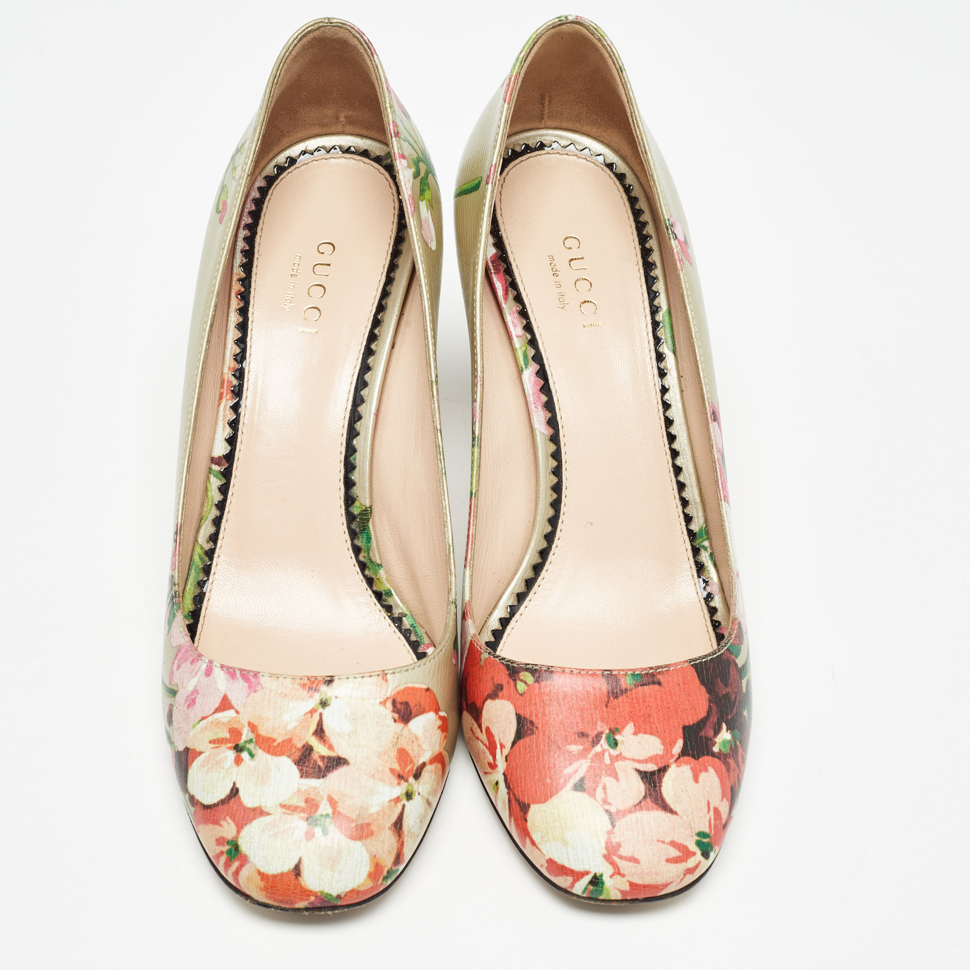 Gucci Multicolor Leather Bloom Print Round Toe Pumps Size 36