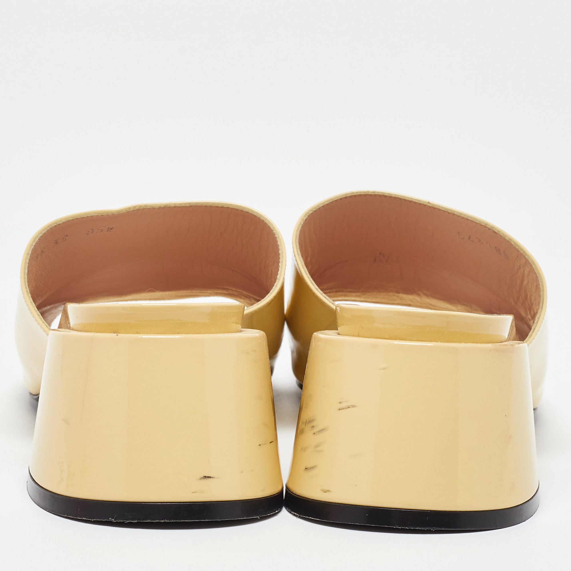 Gucci Yellow Patent Leather Lexi Horsebit Slide Sandals Size 39