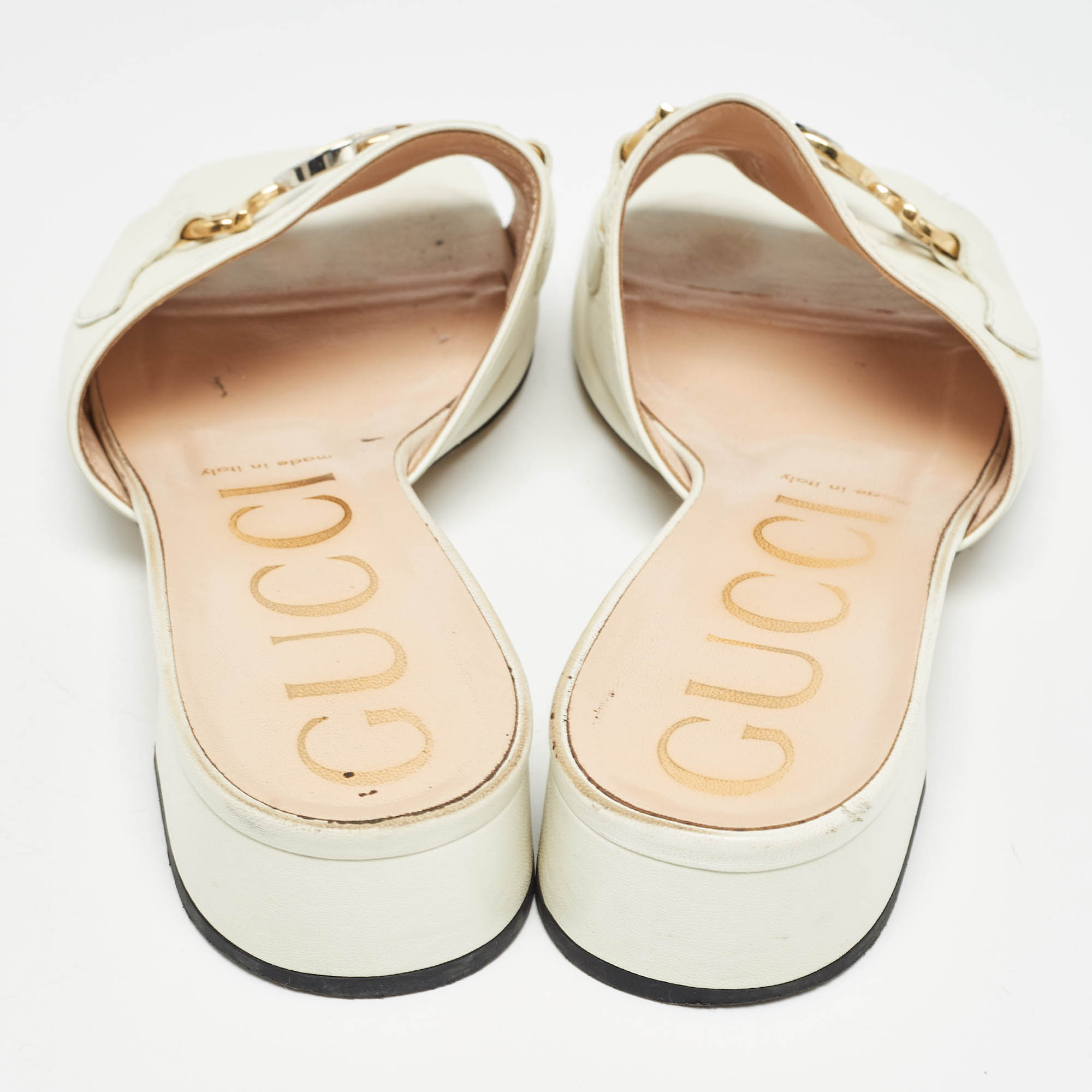 Gucci Cream Leather Zumi Slide Sandals Size 38