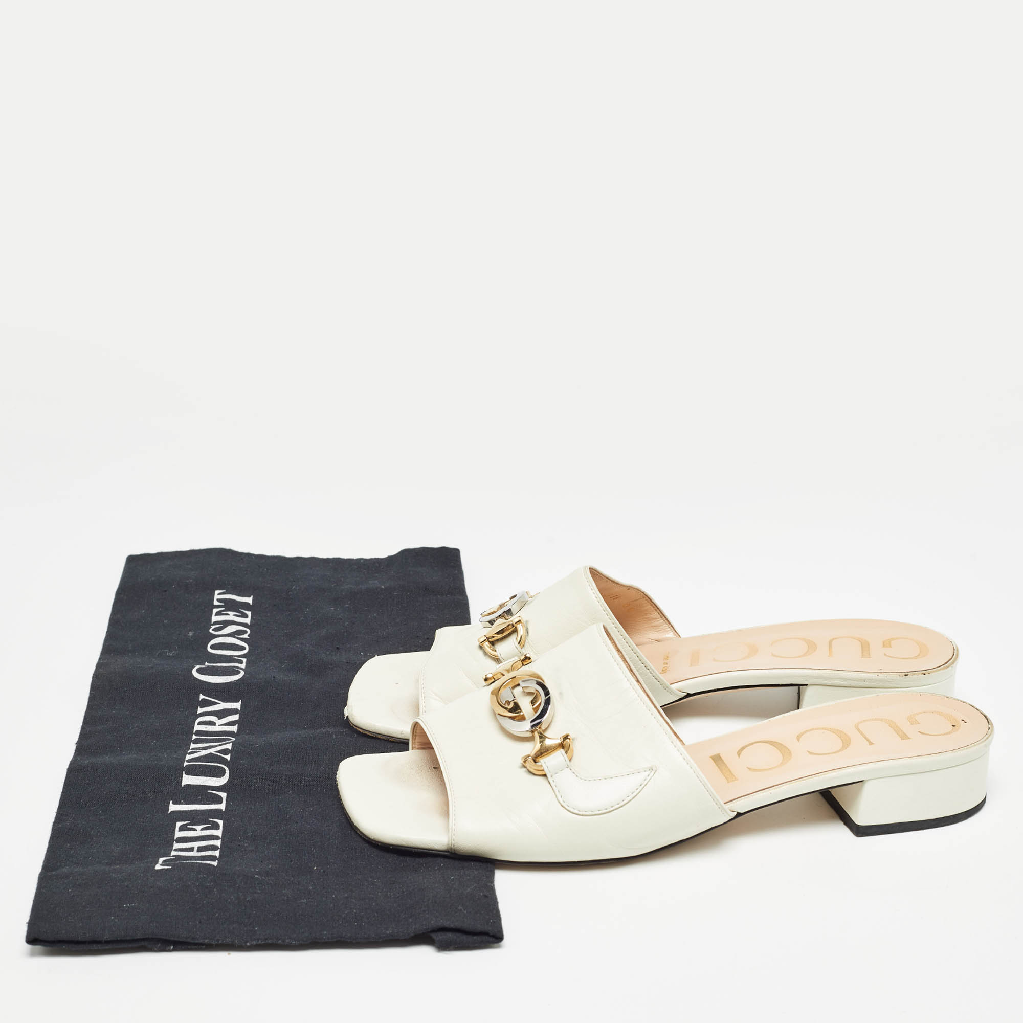 Gucci Cream Leather Zumi Slide Sandals Size 38