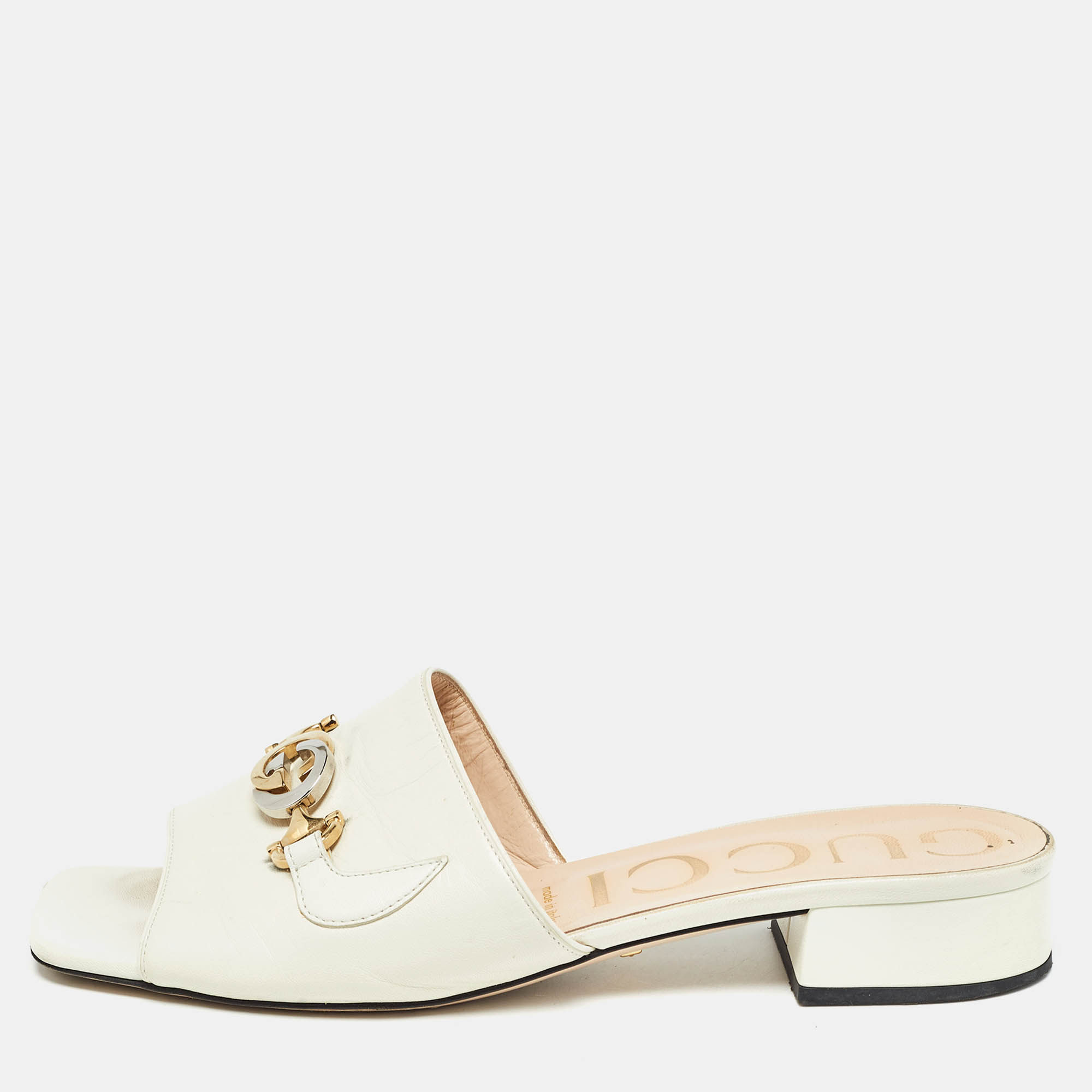 Gucci Cream Leather Zumi Slide Sandals Size 38