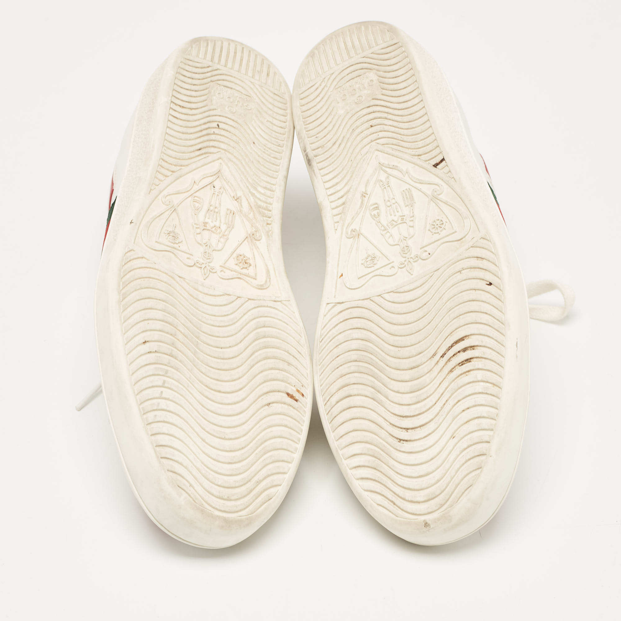 Gucci White Leather And Snakeskin Embossed Ace Web Lace Up Sneakers Size 38.5