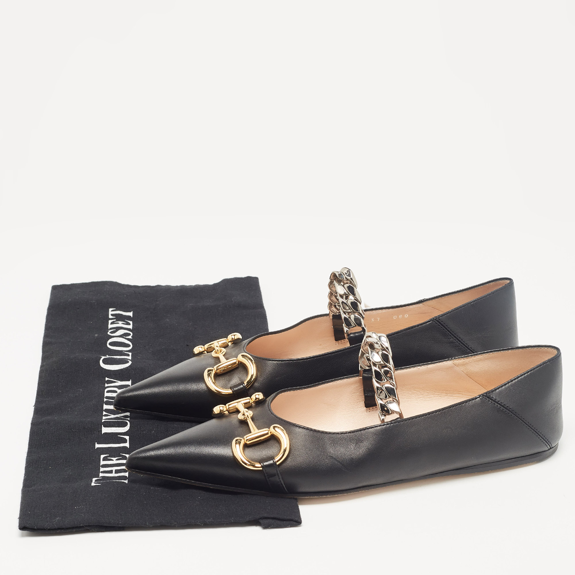 Gucci Black Leather Chain Ballet Flats Size 37