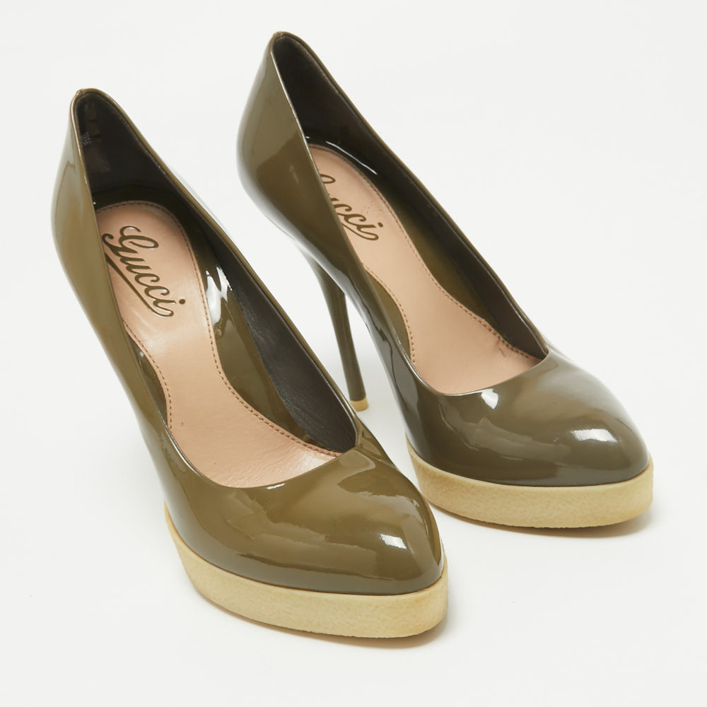 Gucci Green Patent Leather Slip On Pumps Size 36