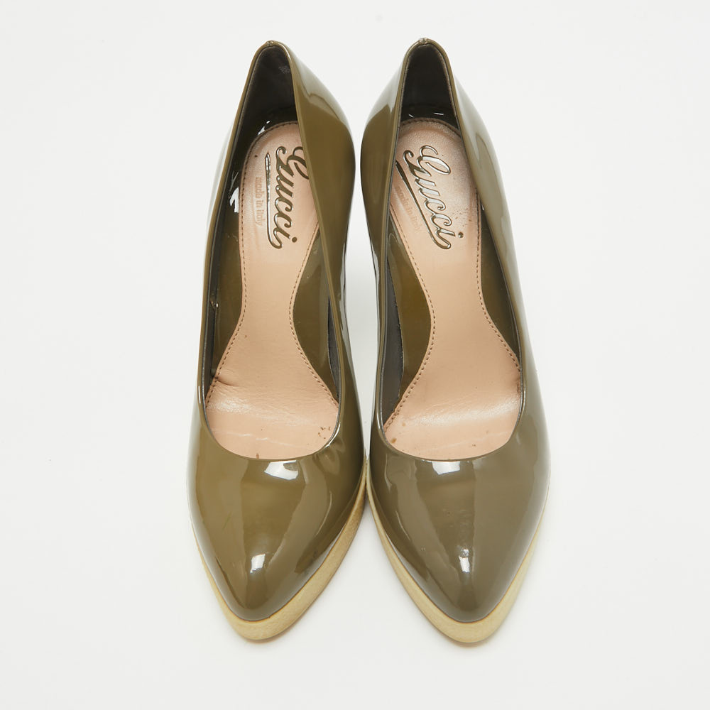 Gucci Green Patent Leather Slip On Pumps Size 36