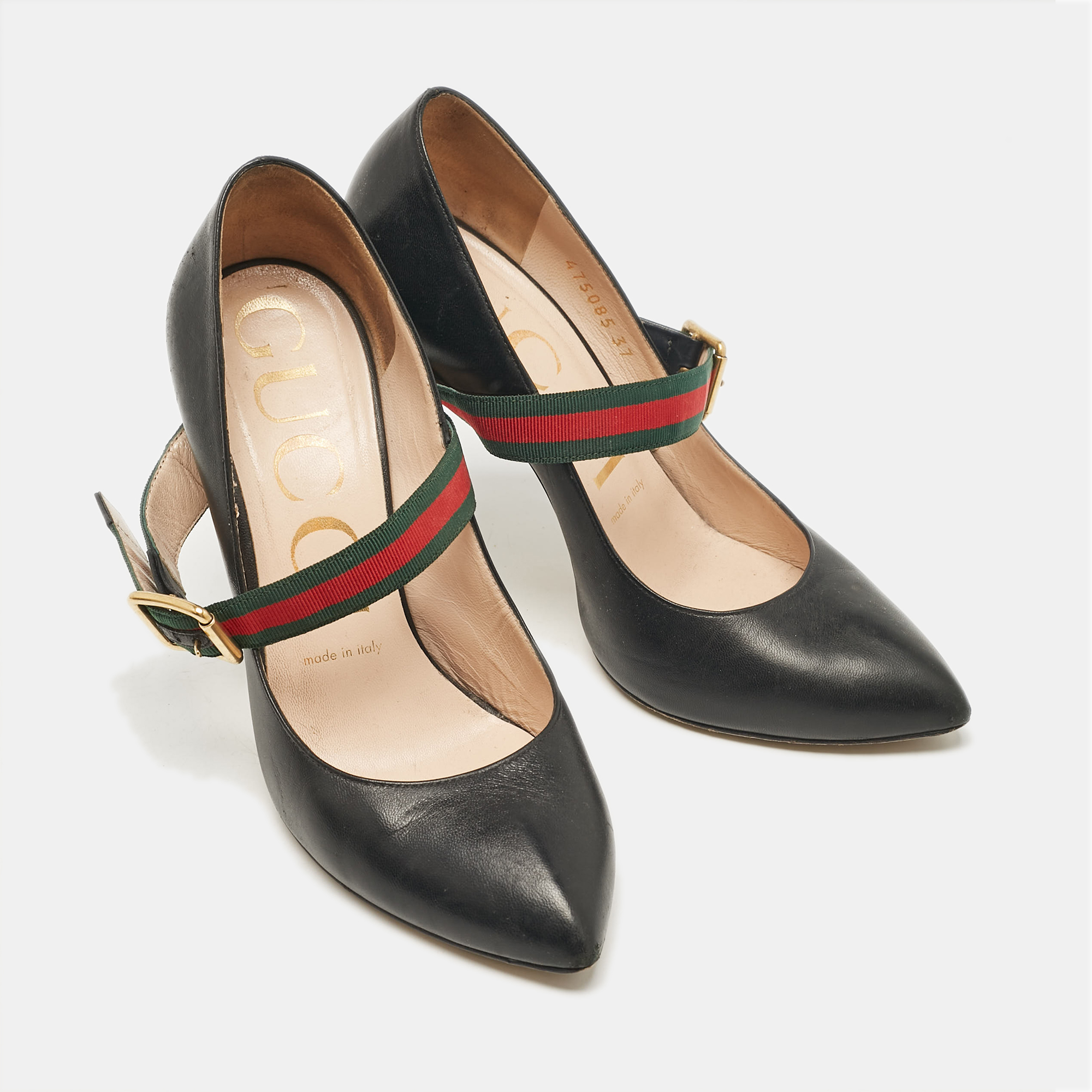 Gucci Black Leather Mary Jane Sylvie Pumps Size 37