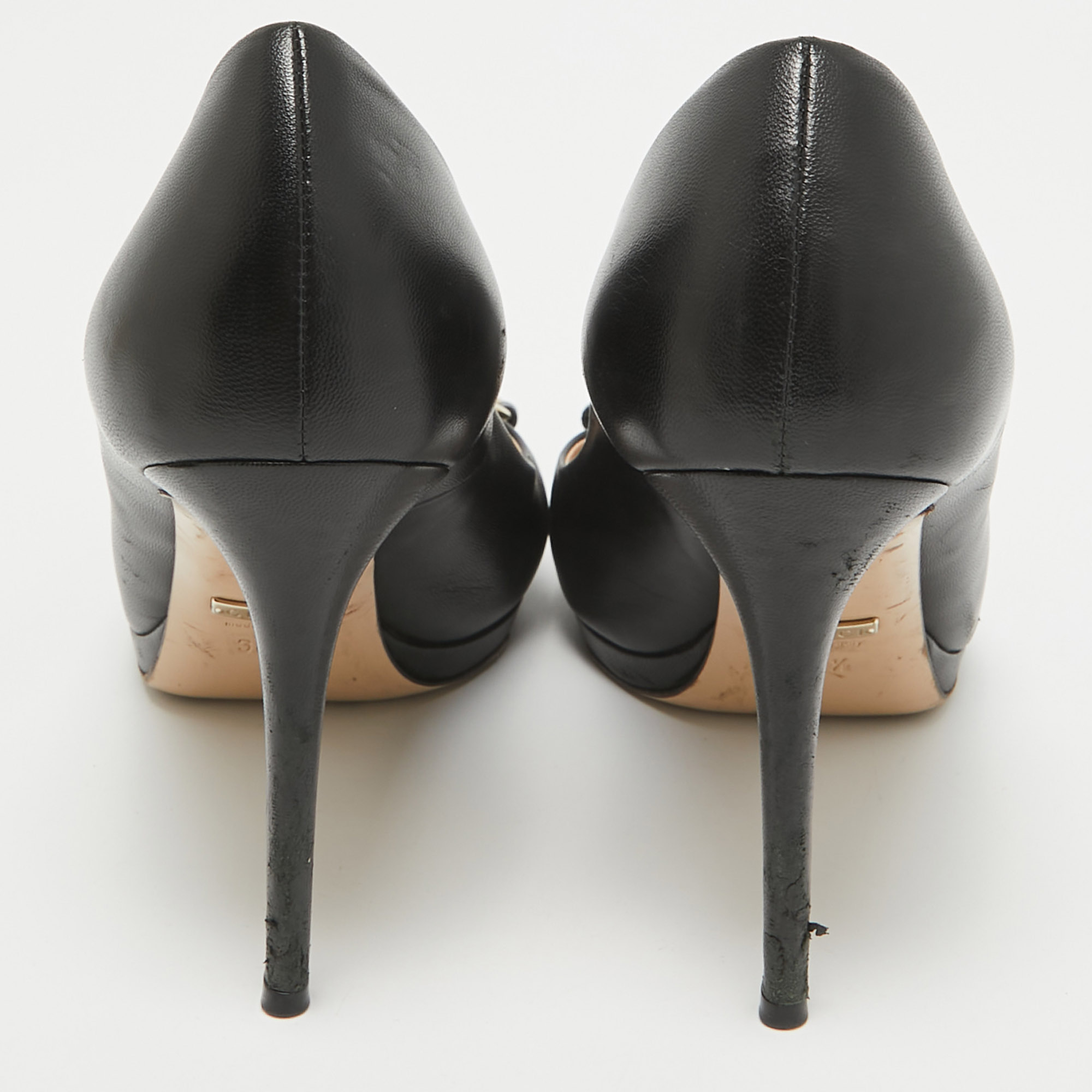 Gucci Black Leather Hollywood Peep Toe Pumps Size 38.5