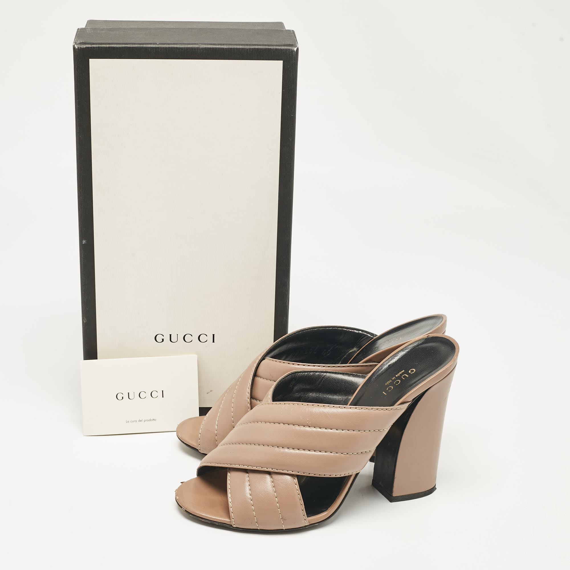 Gucci Beige Quilted Leather Webby Slide Sandals Size 40