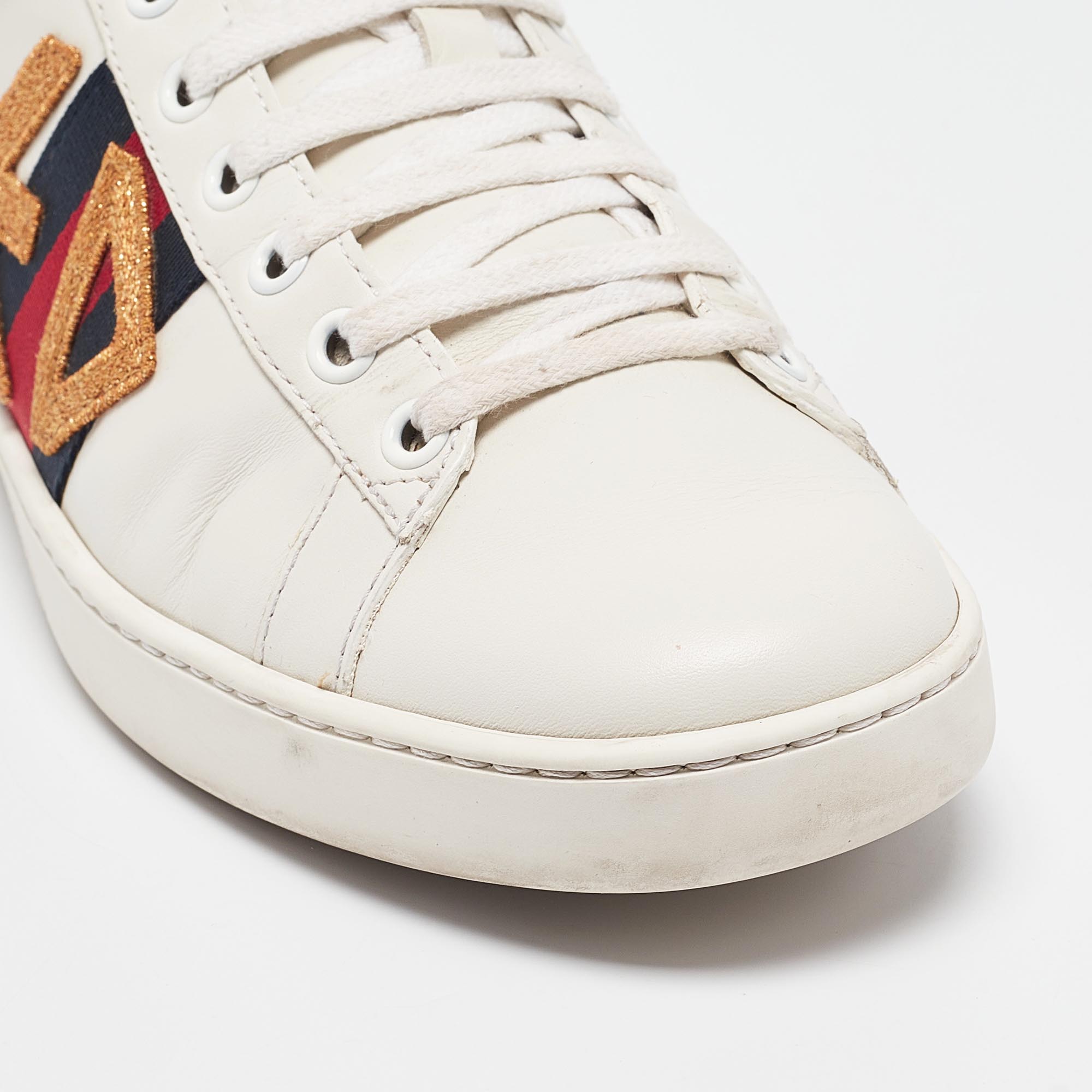 Gucci White Leather Web Ace Lace Up Sneakers Size 38