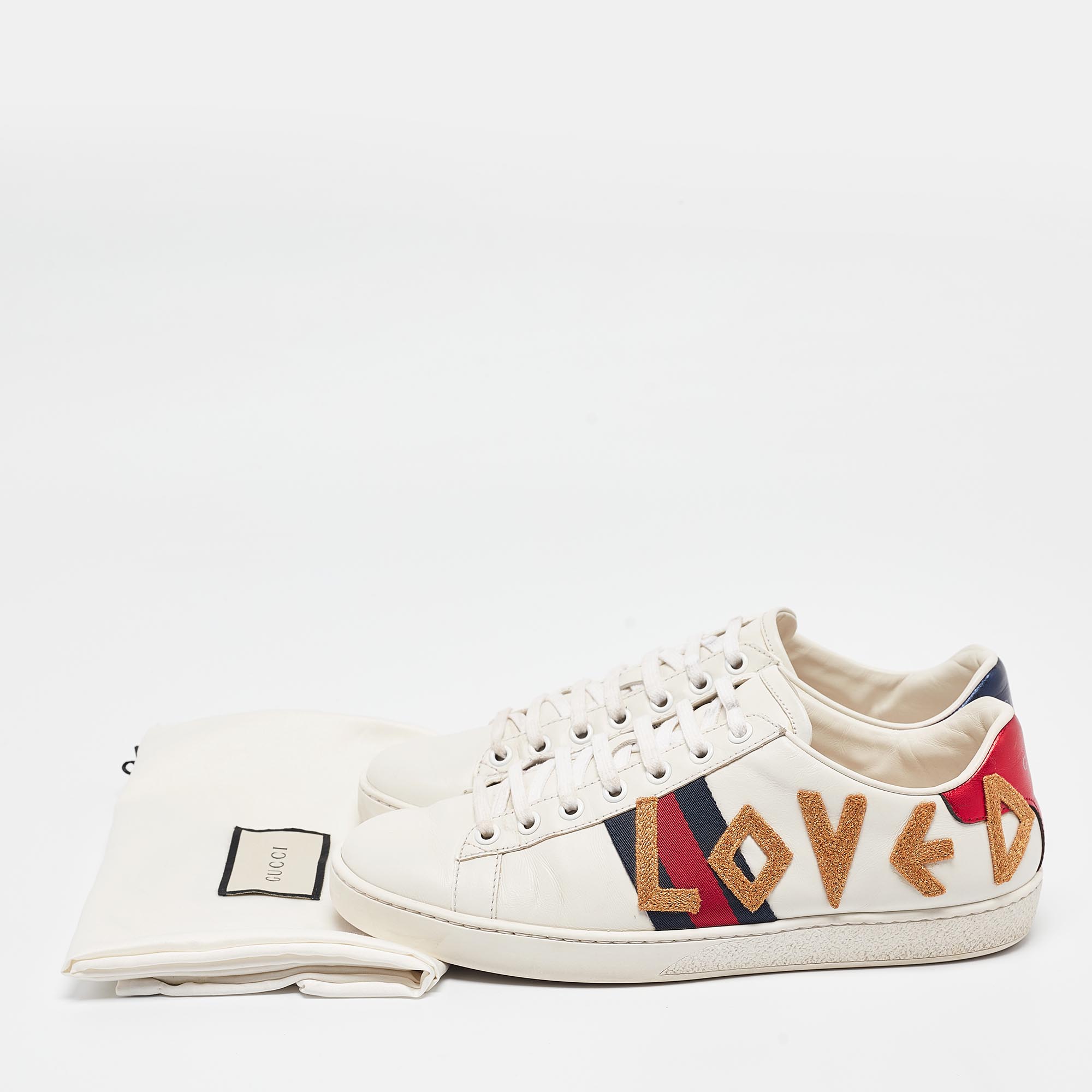 Gucci White Leather Web Ace Lace Up Sneakers Size 38