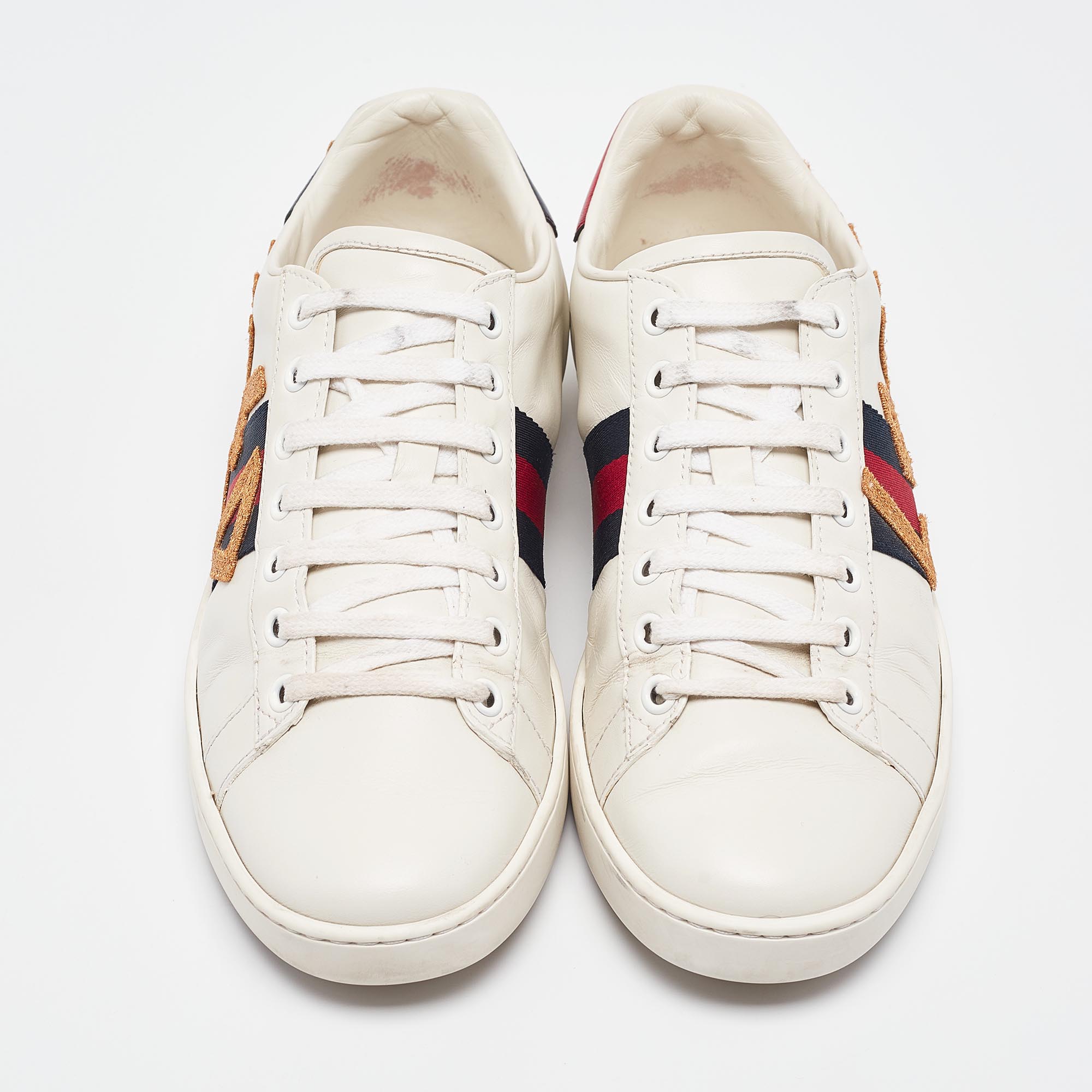 Gucci White Leather Web Ace Lace Up Sneakers Size 38