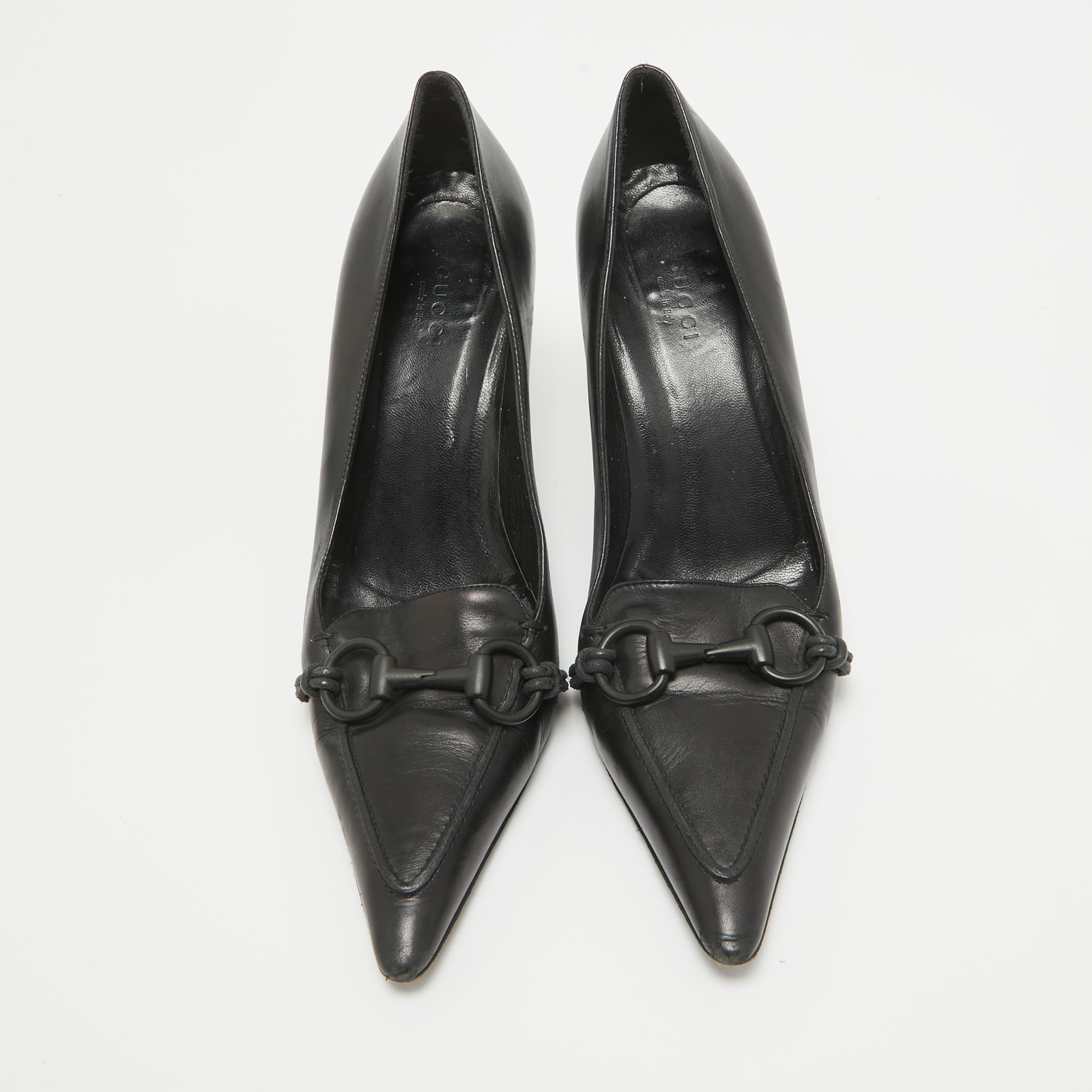 Gucci Black Leather Horsebit Pointed Toe Pumps Size 38.5