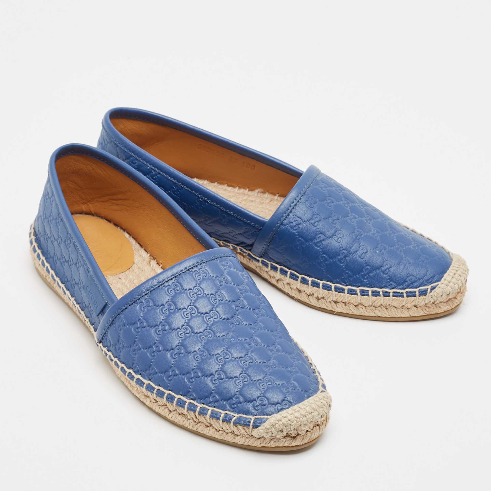 Gucci Blue GG Leather Espadrille Flats Size 35