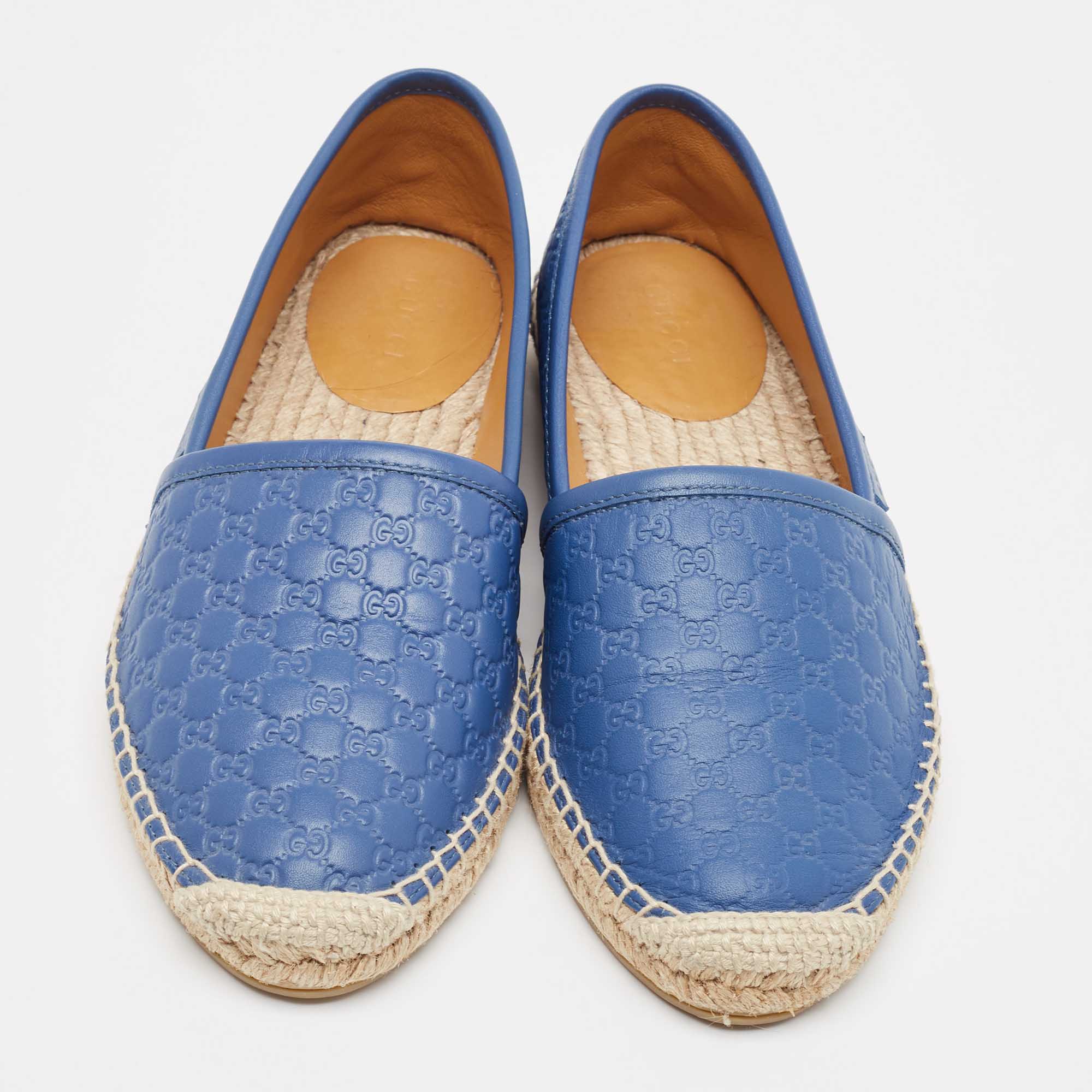 Gucci Blue GG Leather Espadrille Flats Size 35