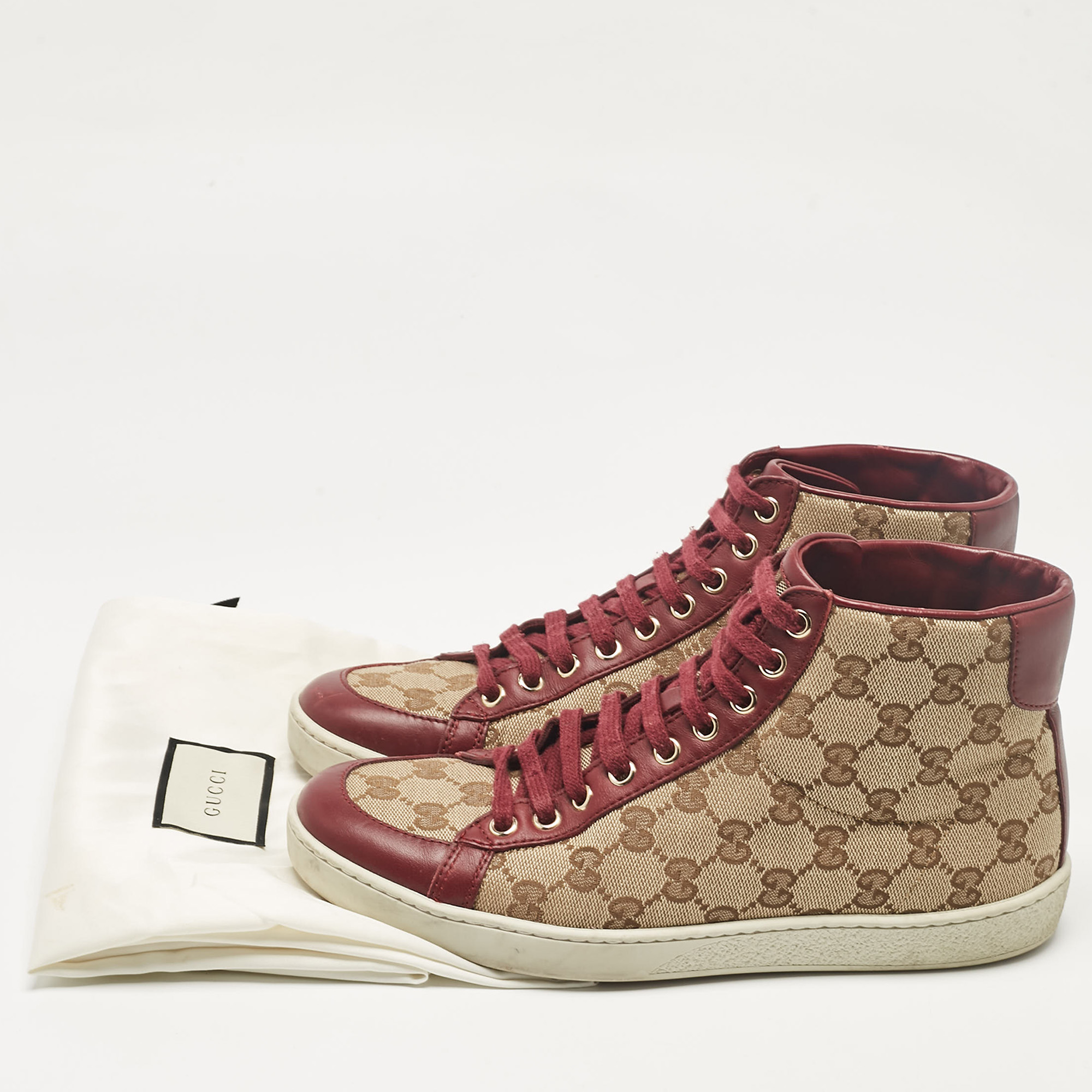 Gucci Brown/Beige GG Canvas And Leather High Top Sneakers Size 38