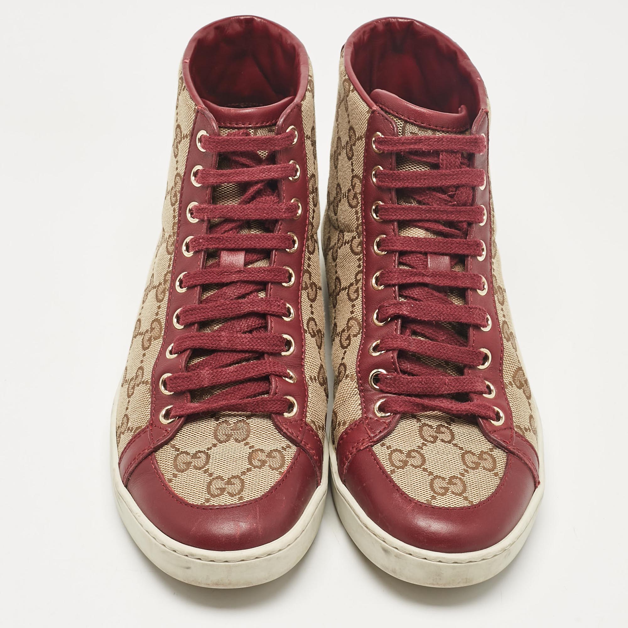 Gucci Brown/Beige GG Canvas And Leather High Top Sneakers Size 38