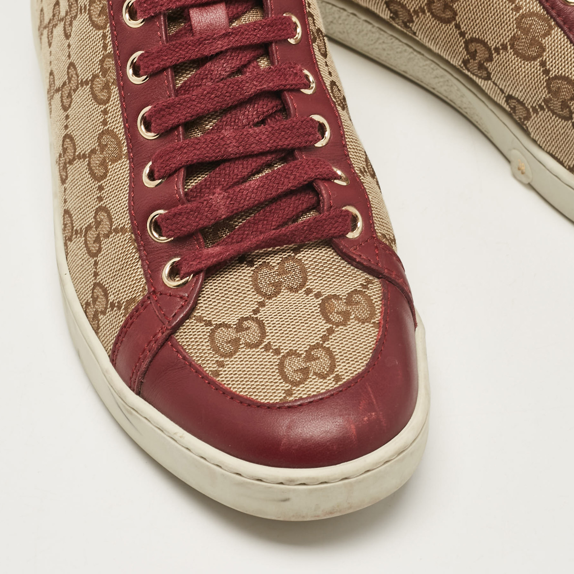 Gucci Brown/Beige GG Canvas And Leather High Top Sneakers Size 38