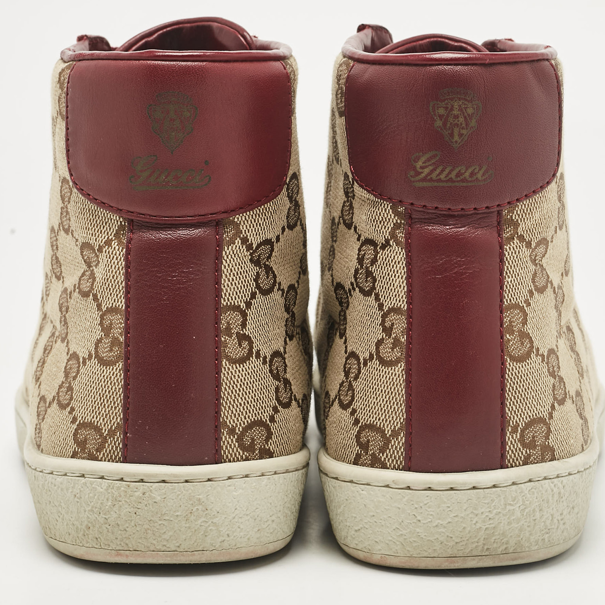 Gucci Brown/Beige GG Canvas And Leather High Top Sneakers Size 38