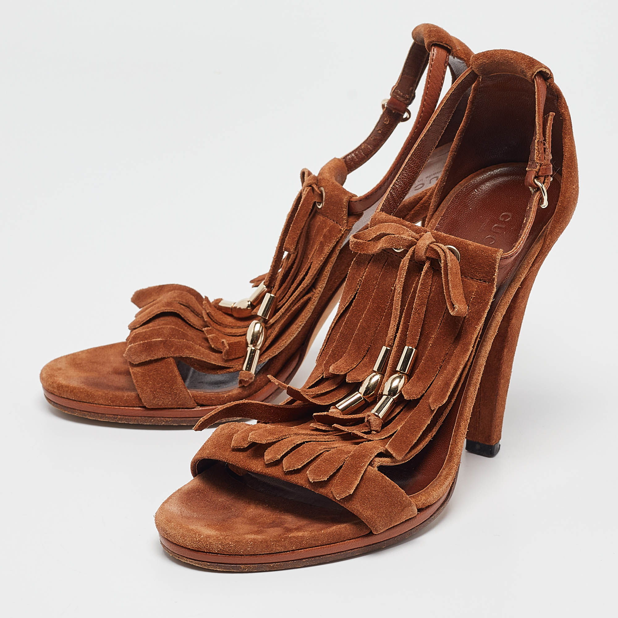 Gucci Brown Suede Ankle Strap Sandals Size 36