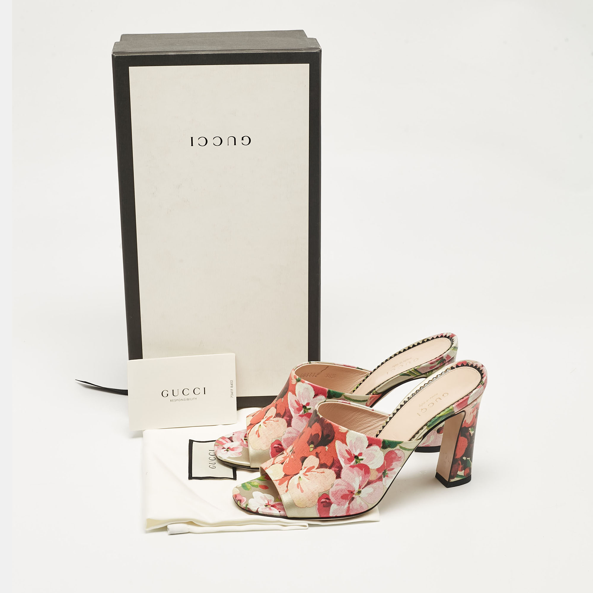 Gucci Multicolor Shanghai Blooms Print Leather Slide Sandals Size 36.5