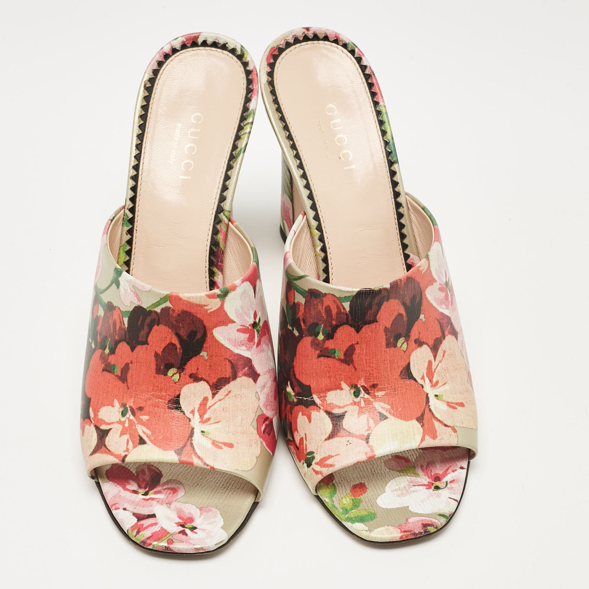 Gucci Multicolor Shanghai Blooms Print Leather Slide Sandals Size 36.5