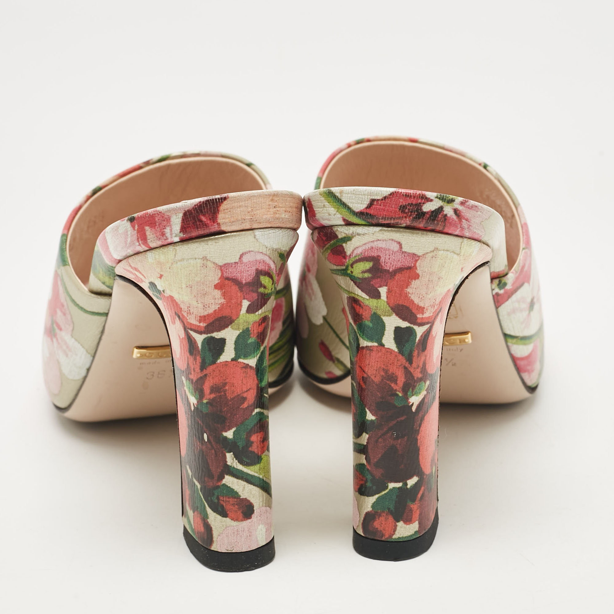 Gucci Multicolor Shanghai Blooms Print Leather Slide Sandals Size 36.5