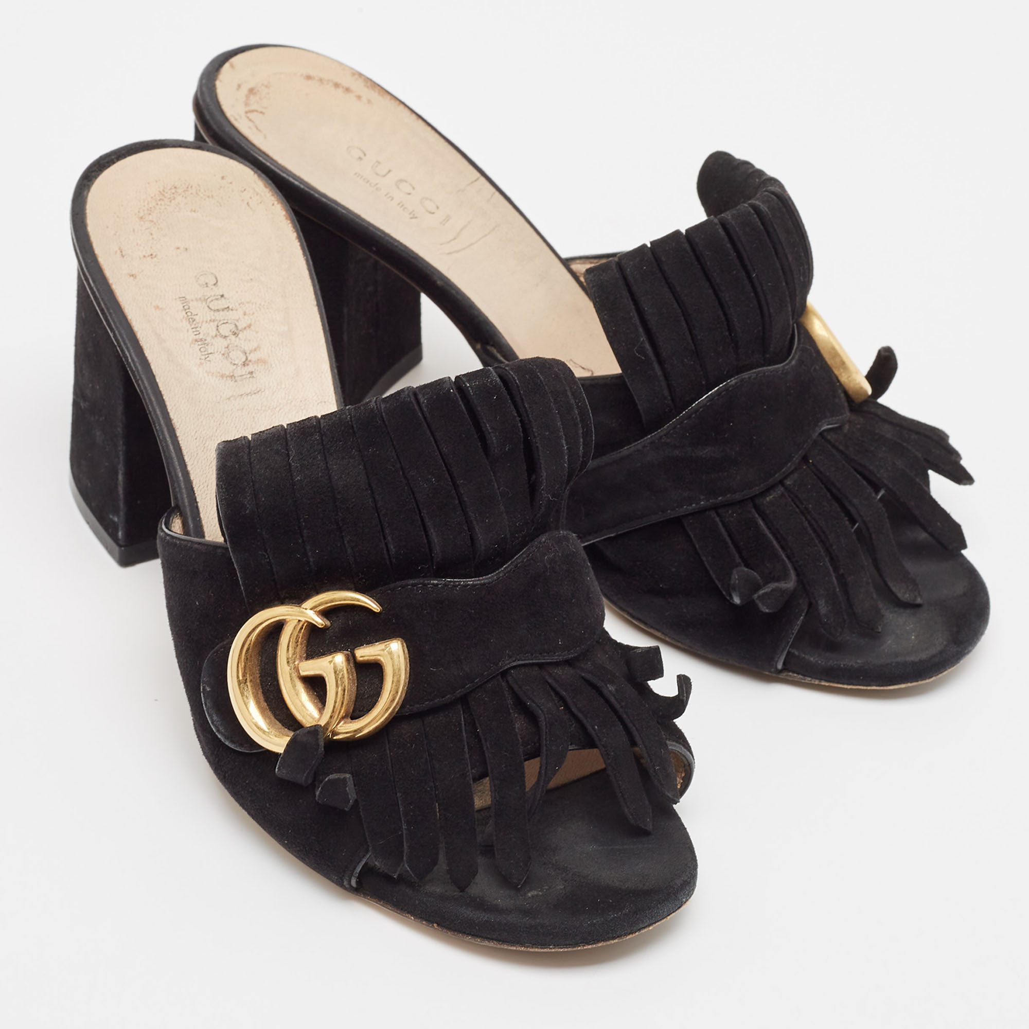 Gucci Black Suede GG Marmont Slide Sandals Size 36.5