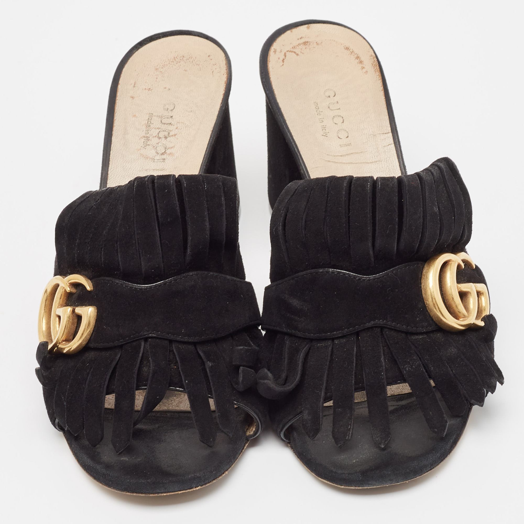 Gucci Black Suede GG Marmont Slide Sandals Size 36.5