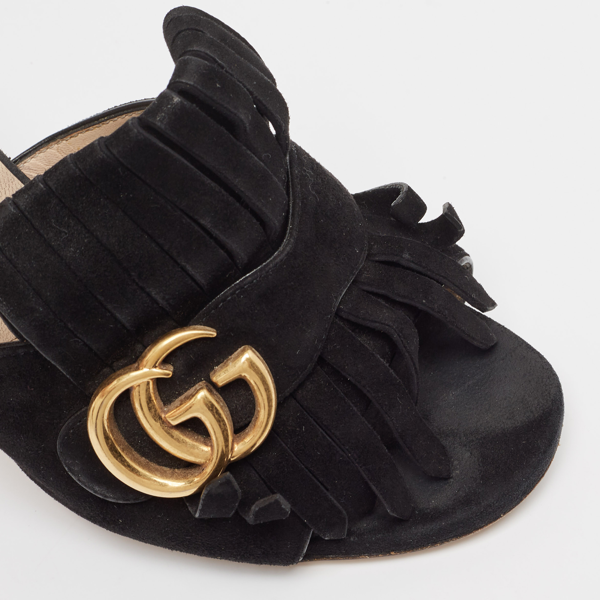 Gucci Black Suede GG Marmont Slide Sandals Size 36.5