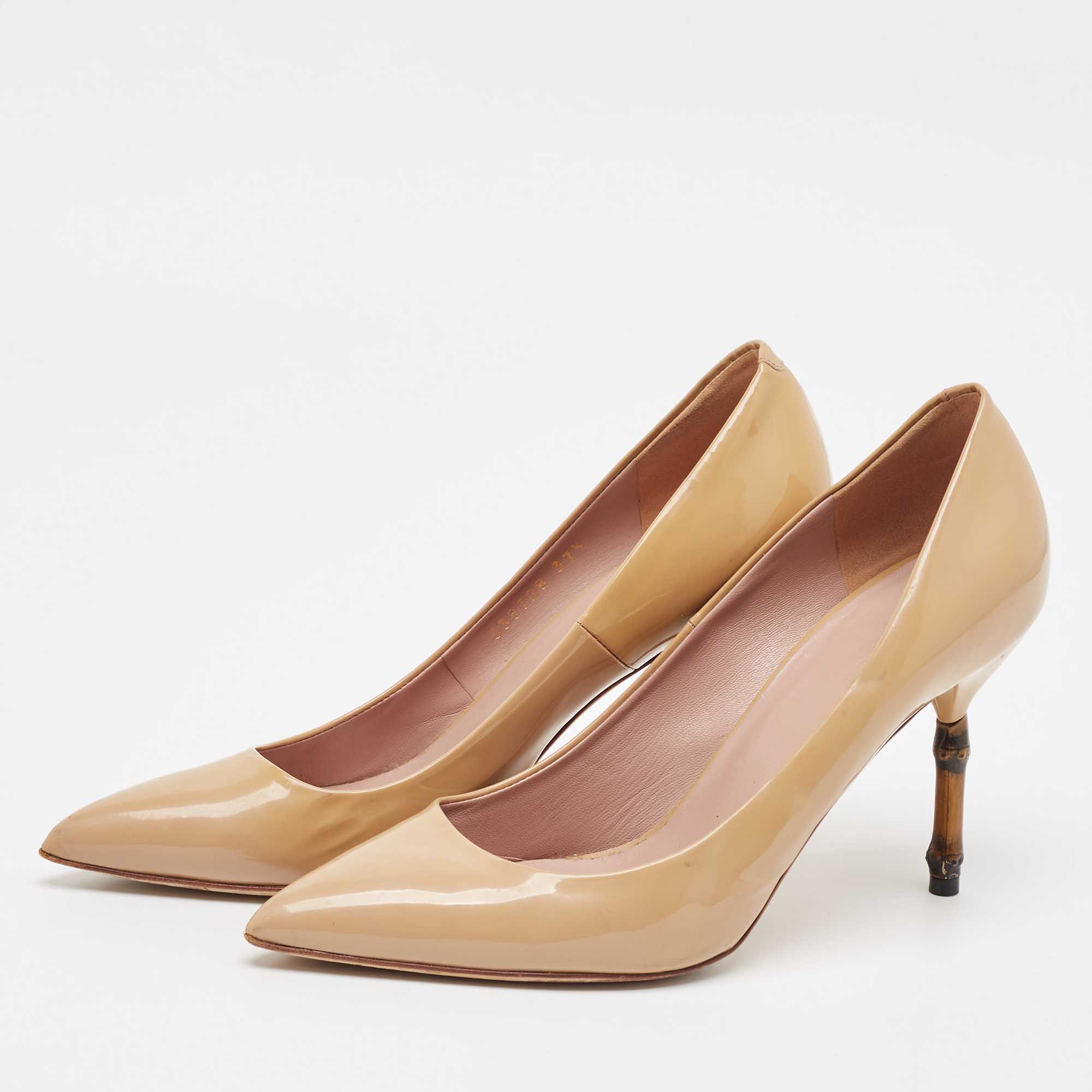 Gucci Beige Patent Leather Pointed Toe Pumps Size 37.5