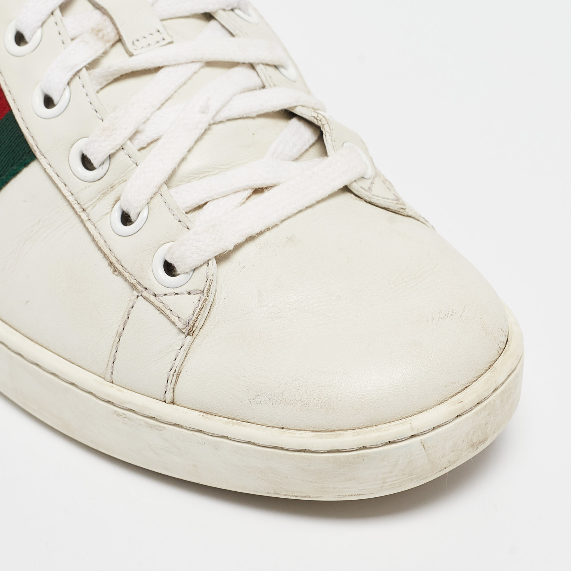 Gucci White Leather Ace Lace Up Sneakers Size 37.5