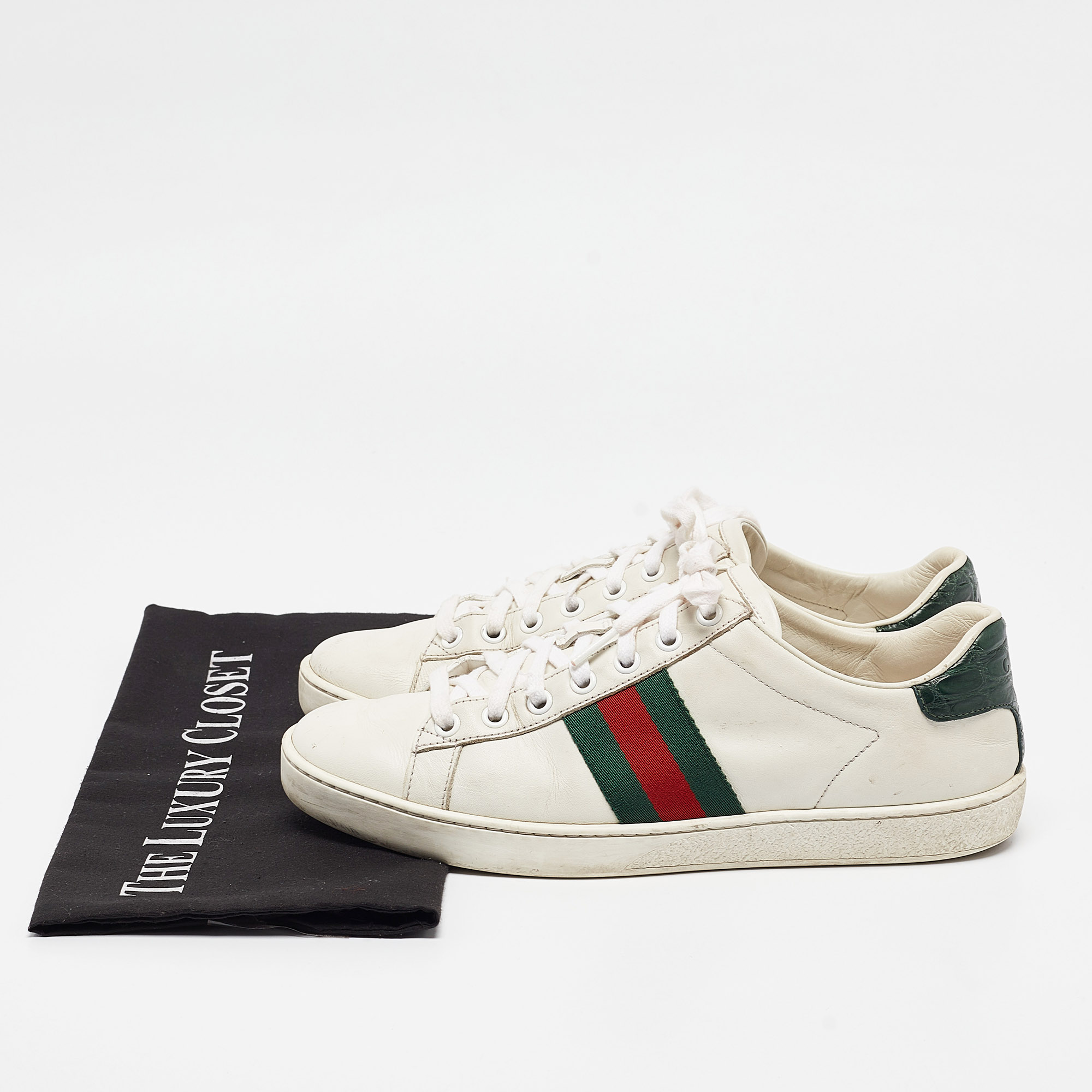 Gucci White Leather Ace Lace Up Sneakers Size 37.5