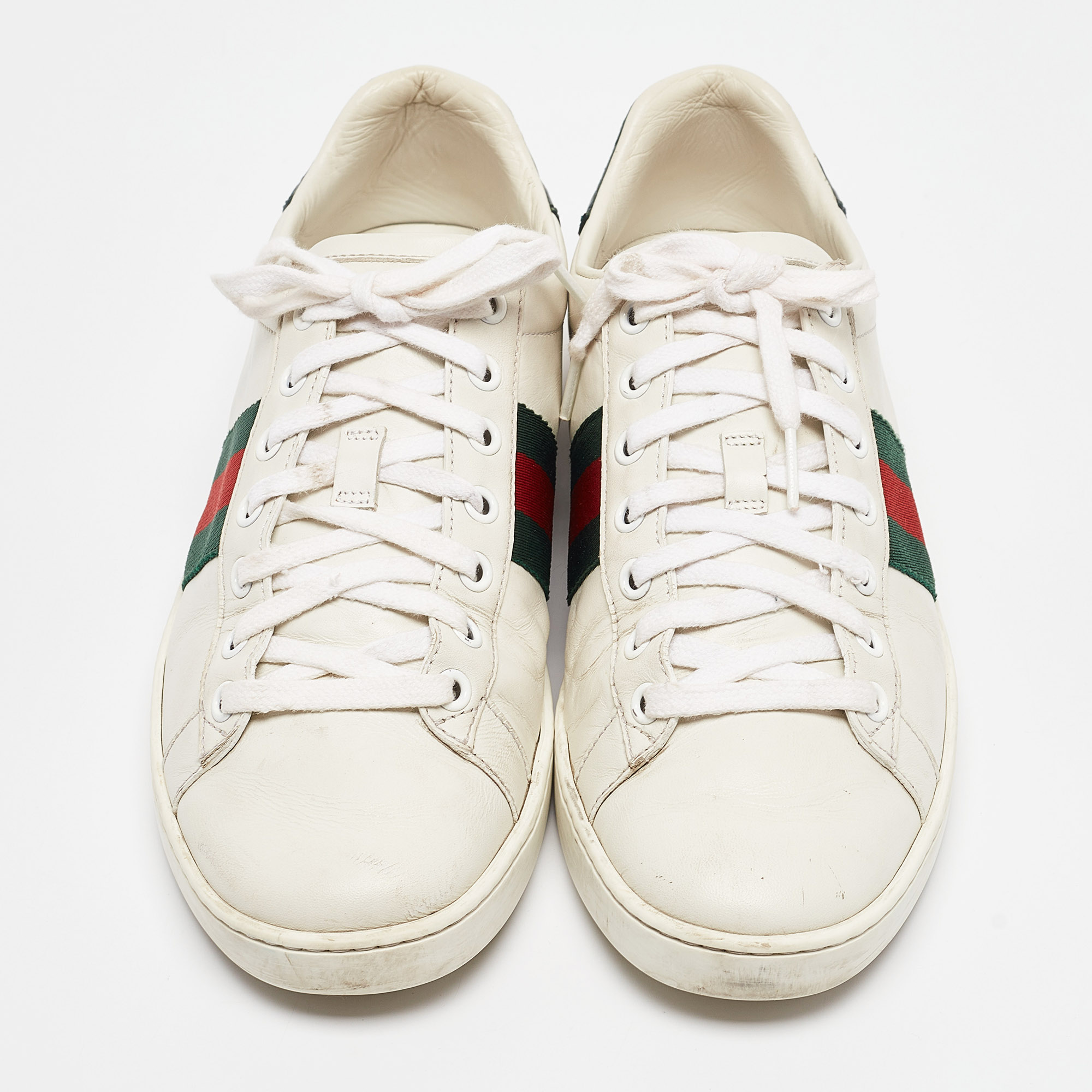 Gucci White Leather Ace Lace Up Sneakers Size 37.5