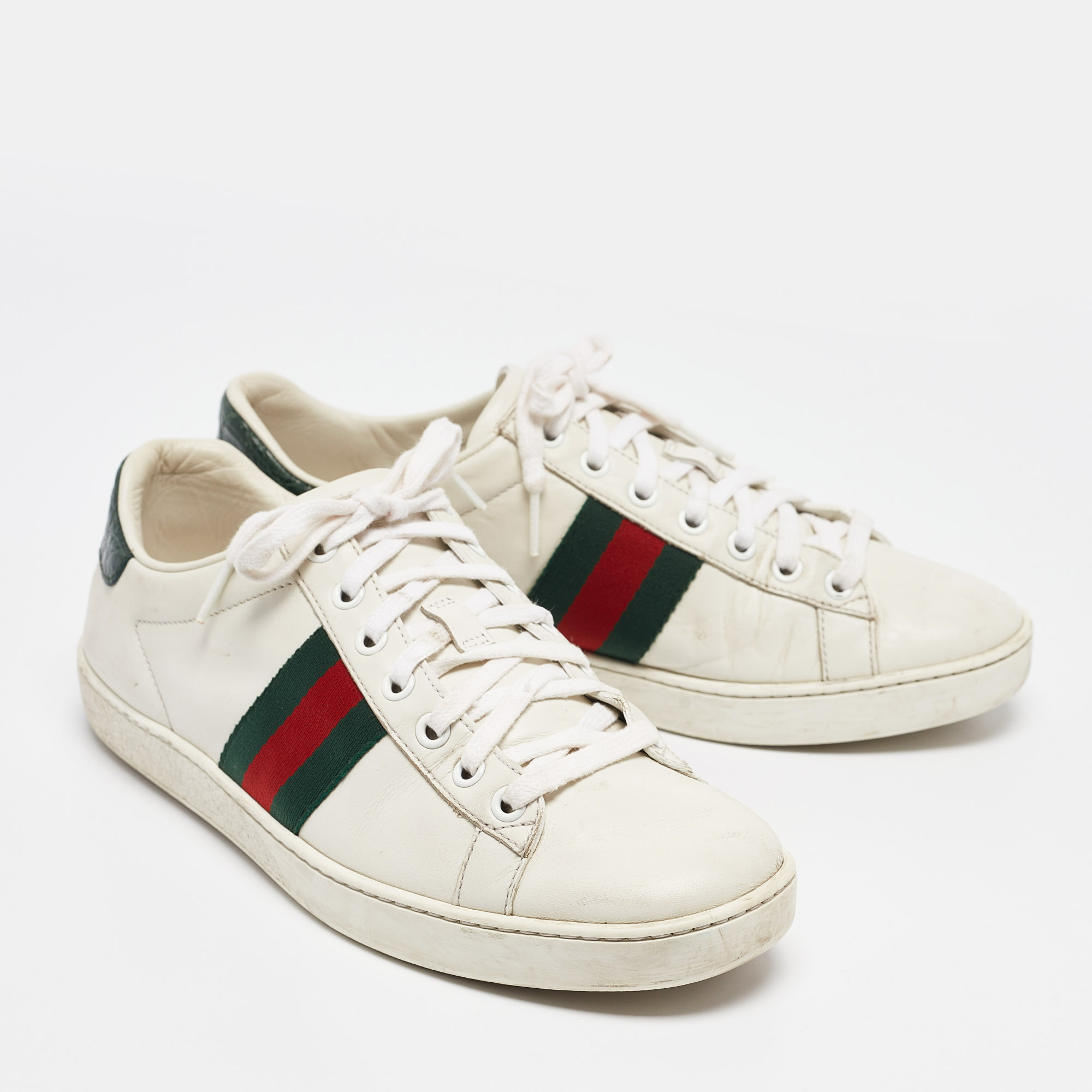 Gucci White Leather Ace Lace Up Sneakers Size 37.5