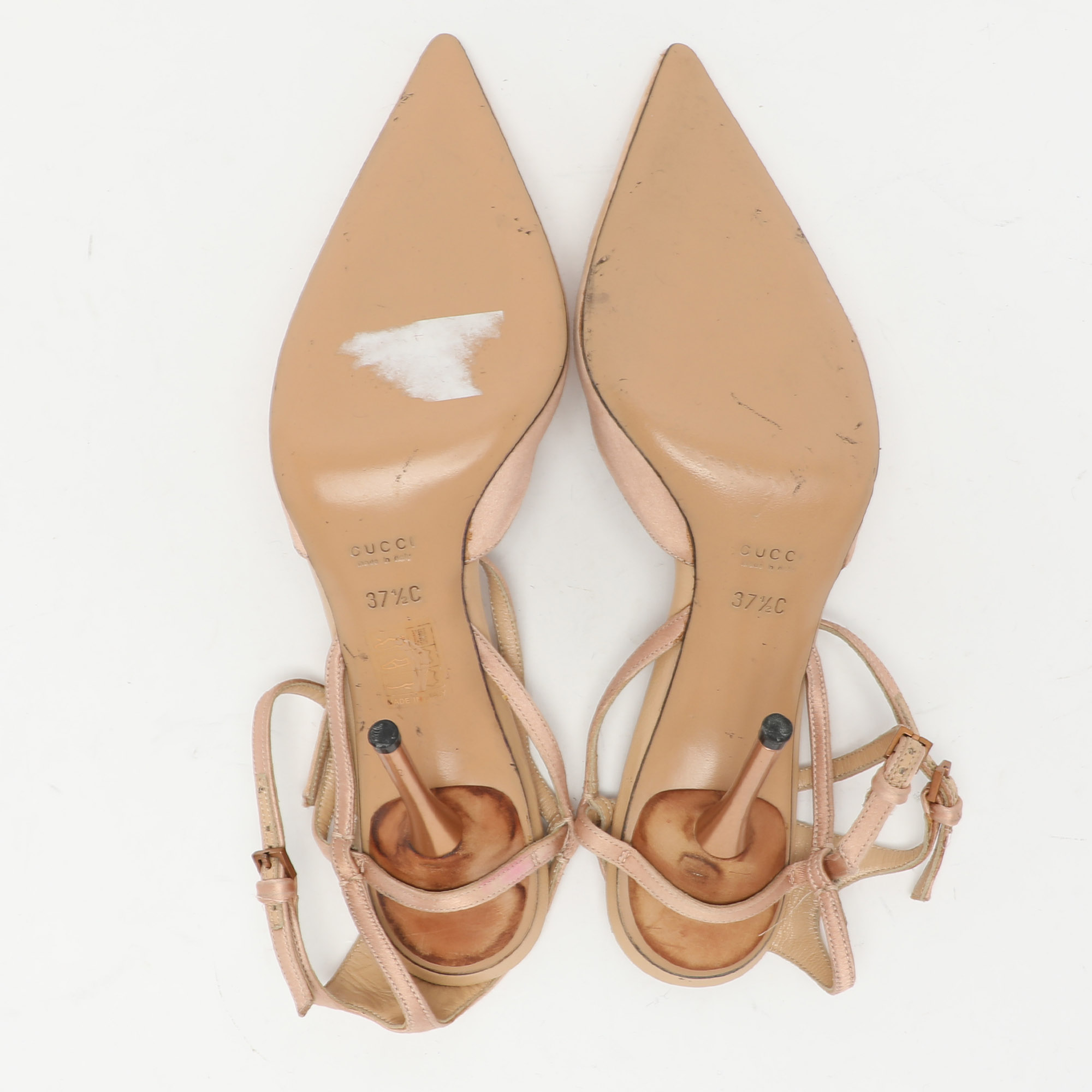 Gucci Beige Satin Pointed Toe Ankle Strap Sandals Size 37.5