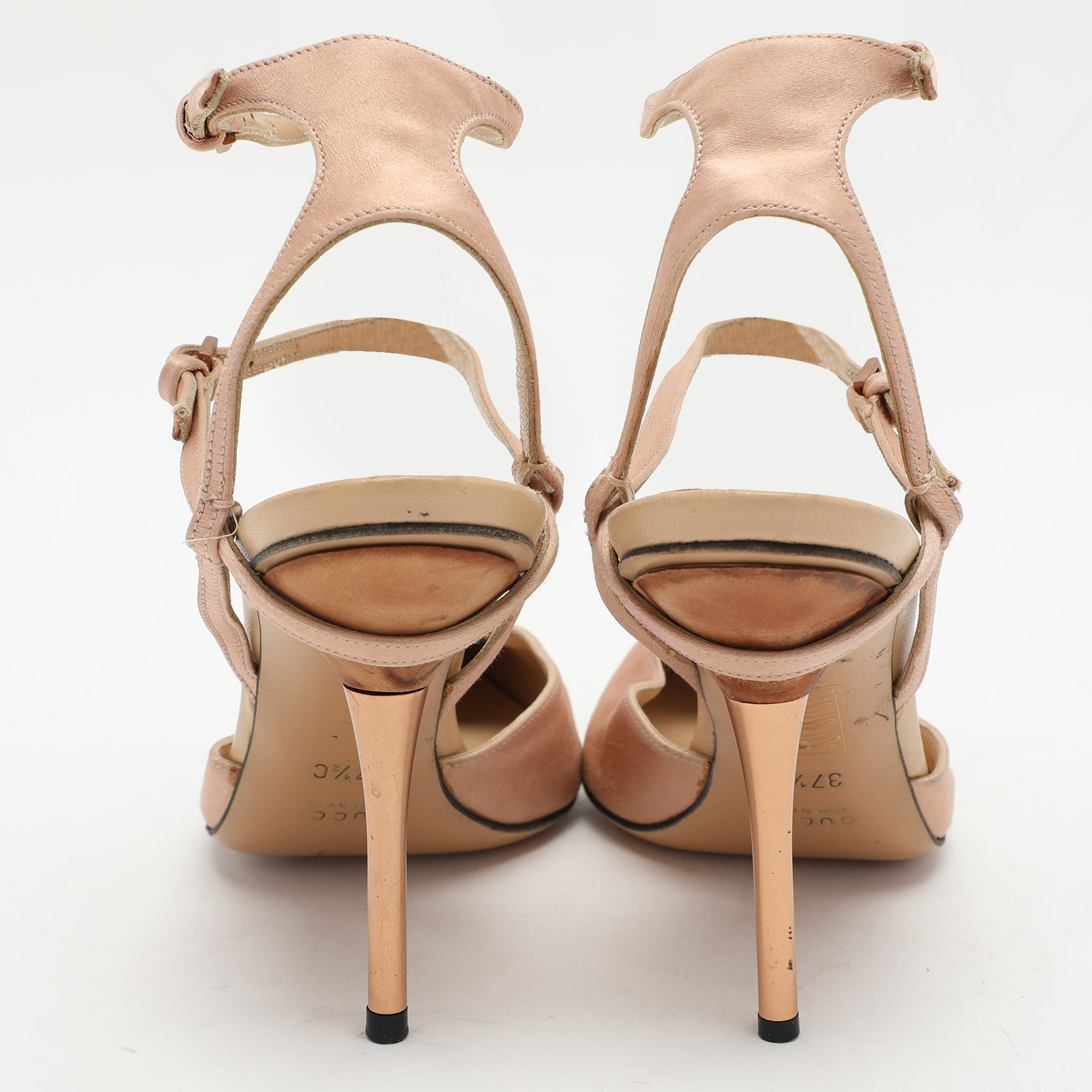 Gucci Beige Satin Pointed Toe Ankle Strap Sandals Size 37.5